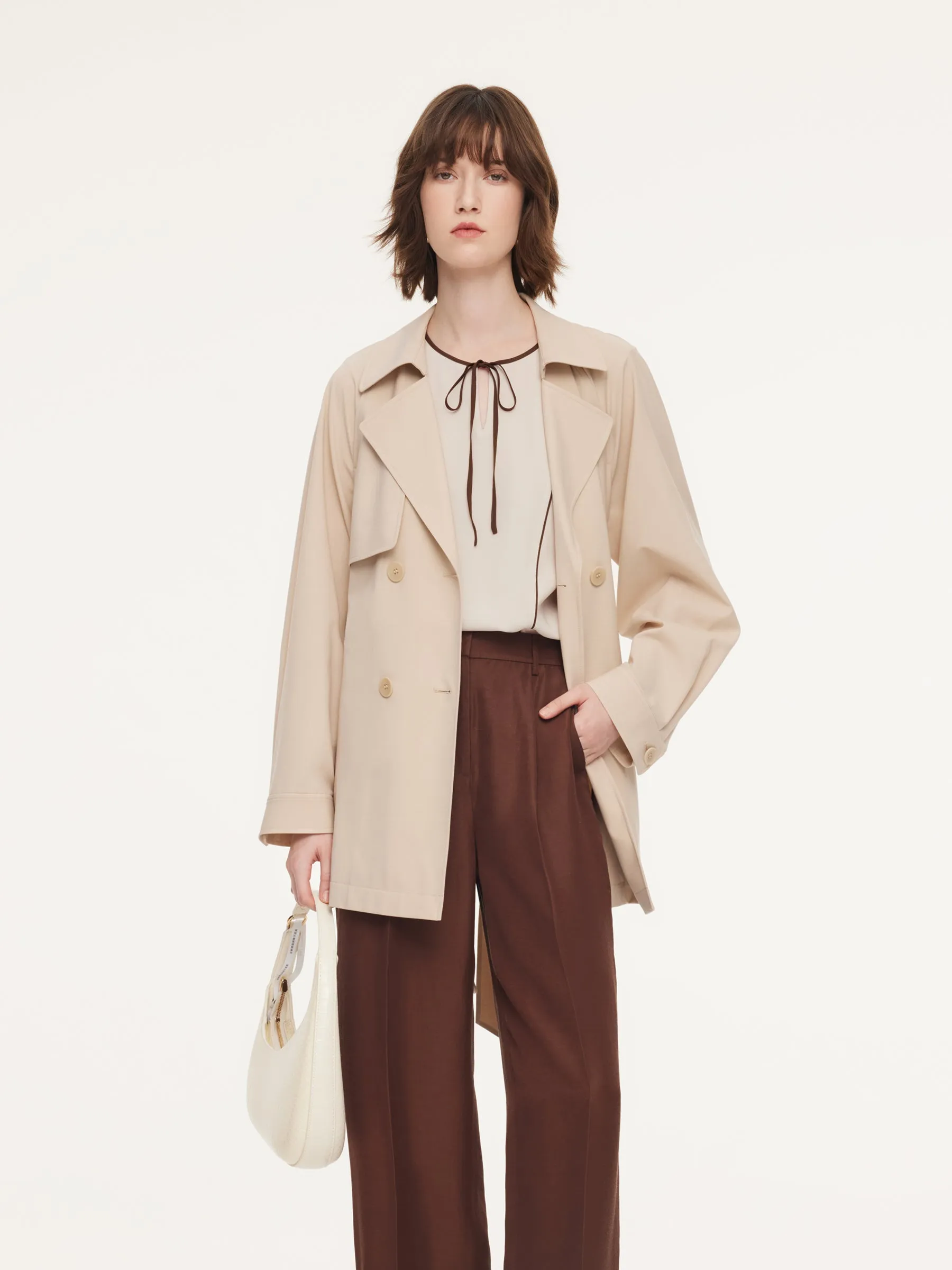 Worsted Wool Blend Women Mid Length Wrap Trench Coat sold by Goelia