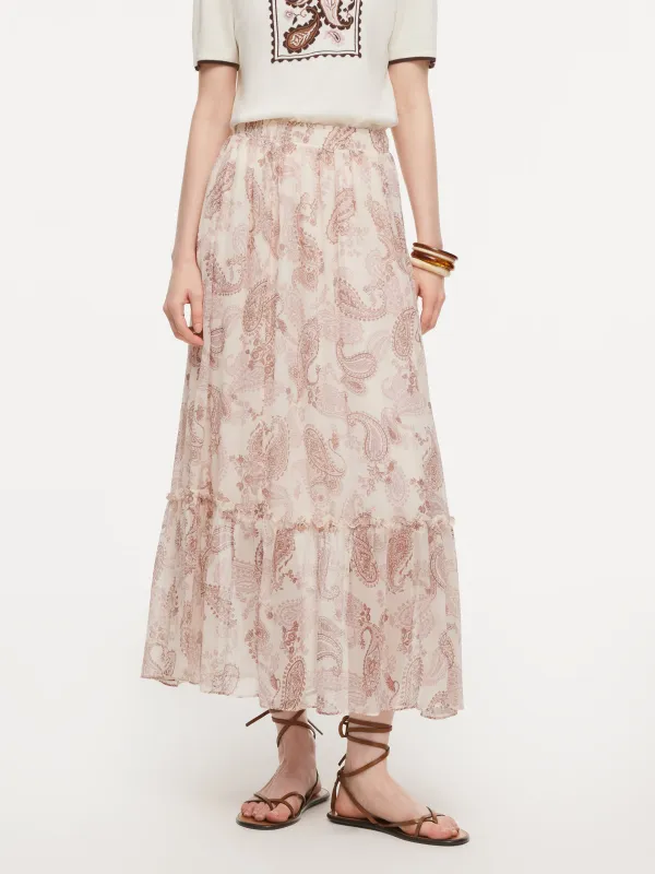 100% 10MM Mulberry Silk Paisley Print Women Skirt With Hairband sold by Goelia