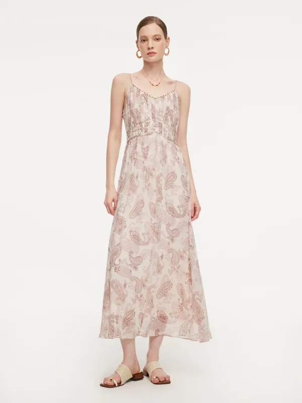 10MM Mulberry Silk Paisley Print Women Strap Maxi Dress sold by Goelia