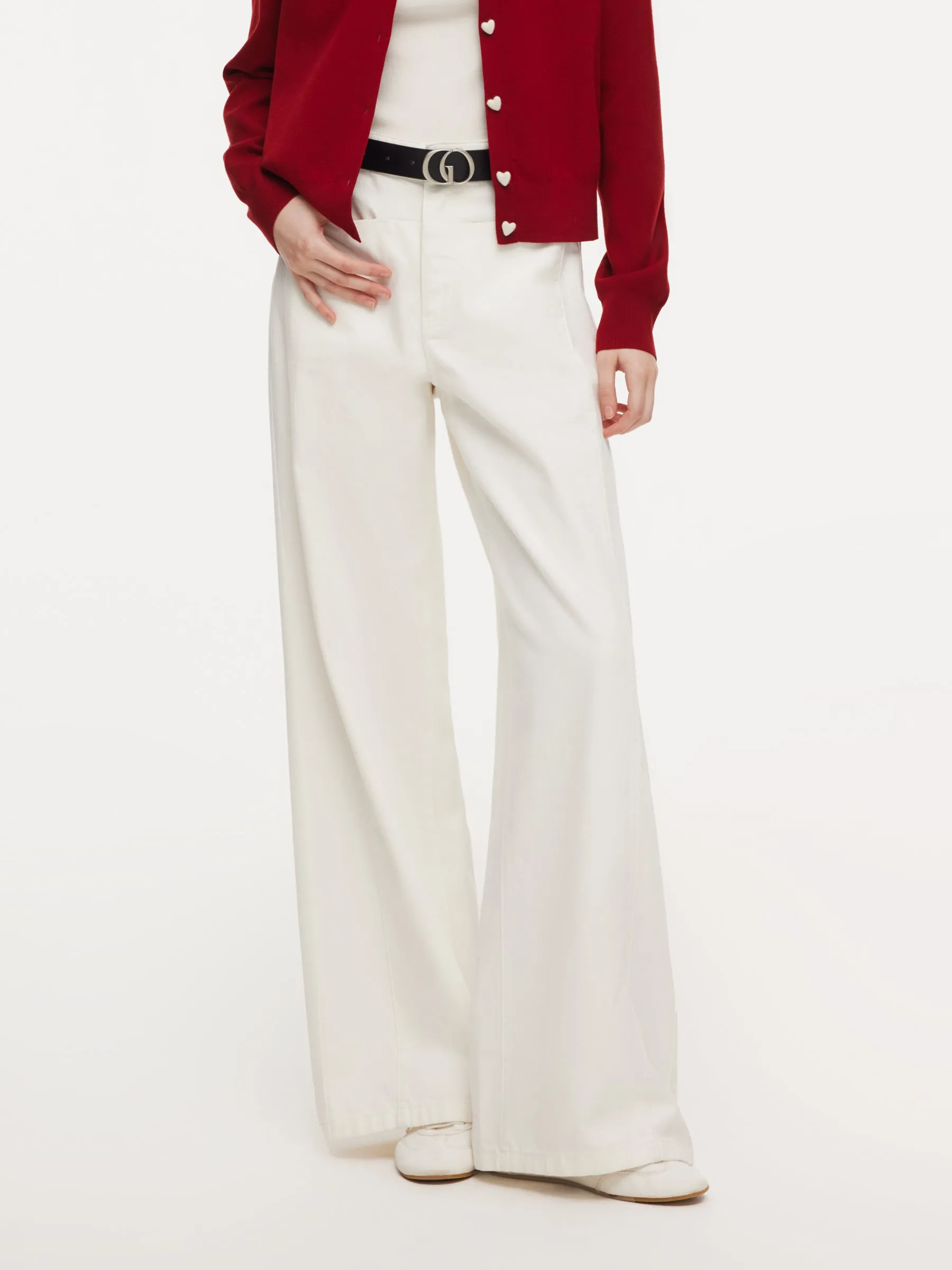 100% Cotton Denim Women Wide Leg Jeans With Belt sold by Goelia