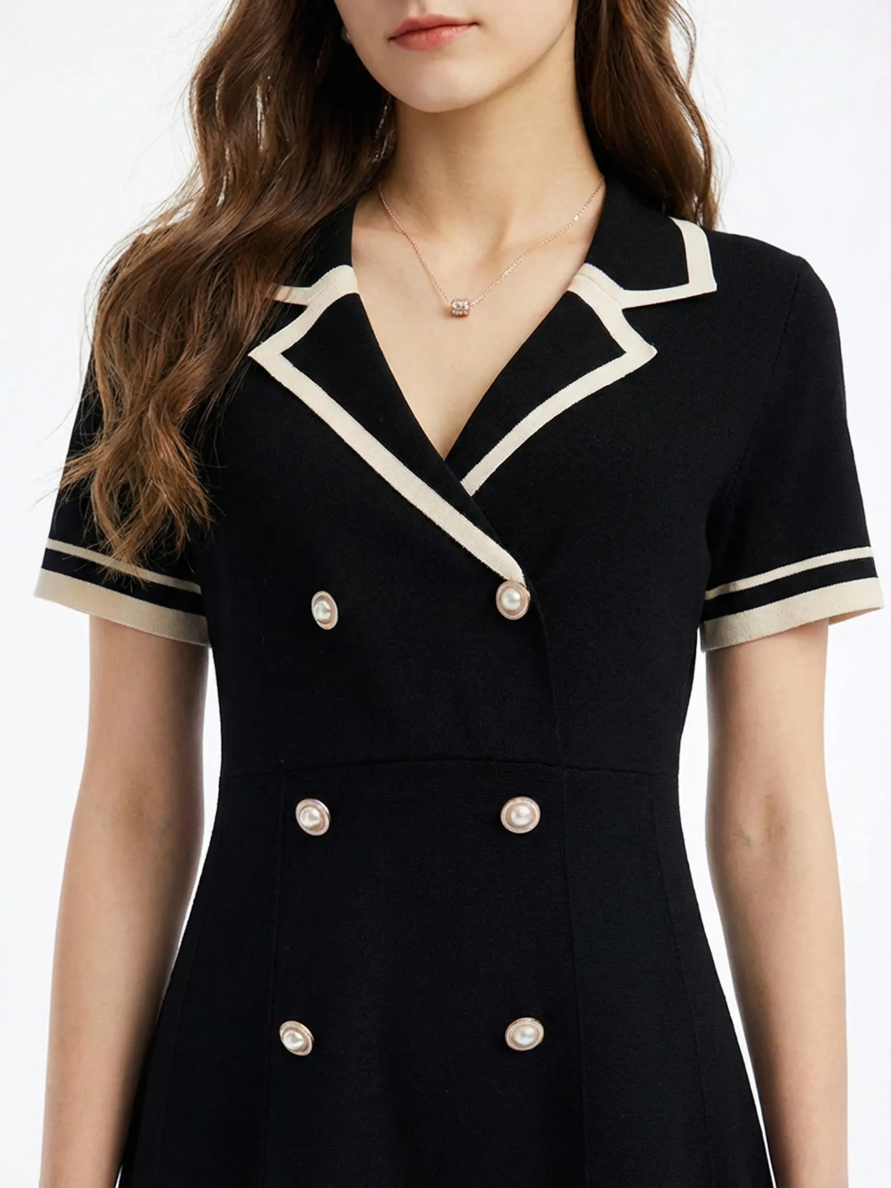 Tencel Blend Contrast Trim Women Lapel Knit Mini Dress sold by Goelia product image thumbnail 4