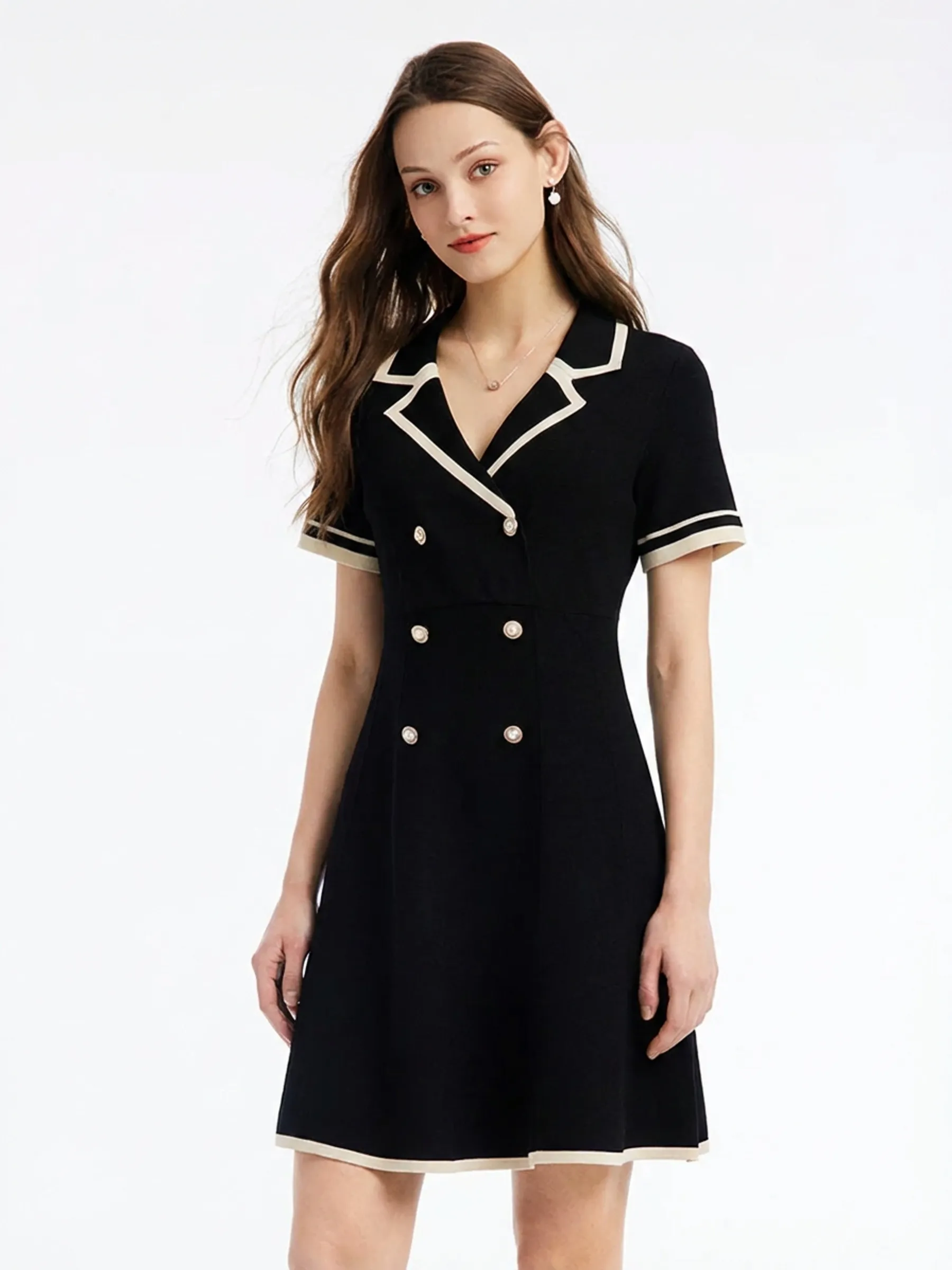 Tencel Blend Contrast Trim Women Lapel Knit Mini Dress sold by Goelia