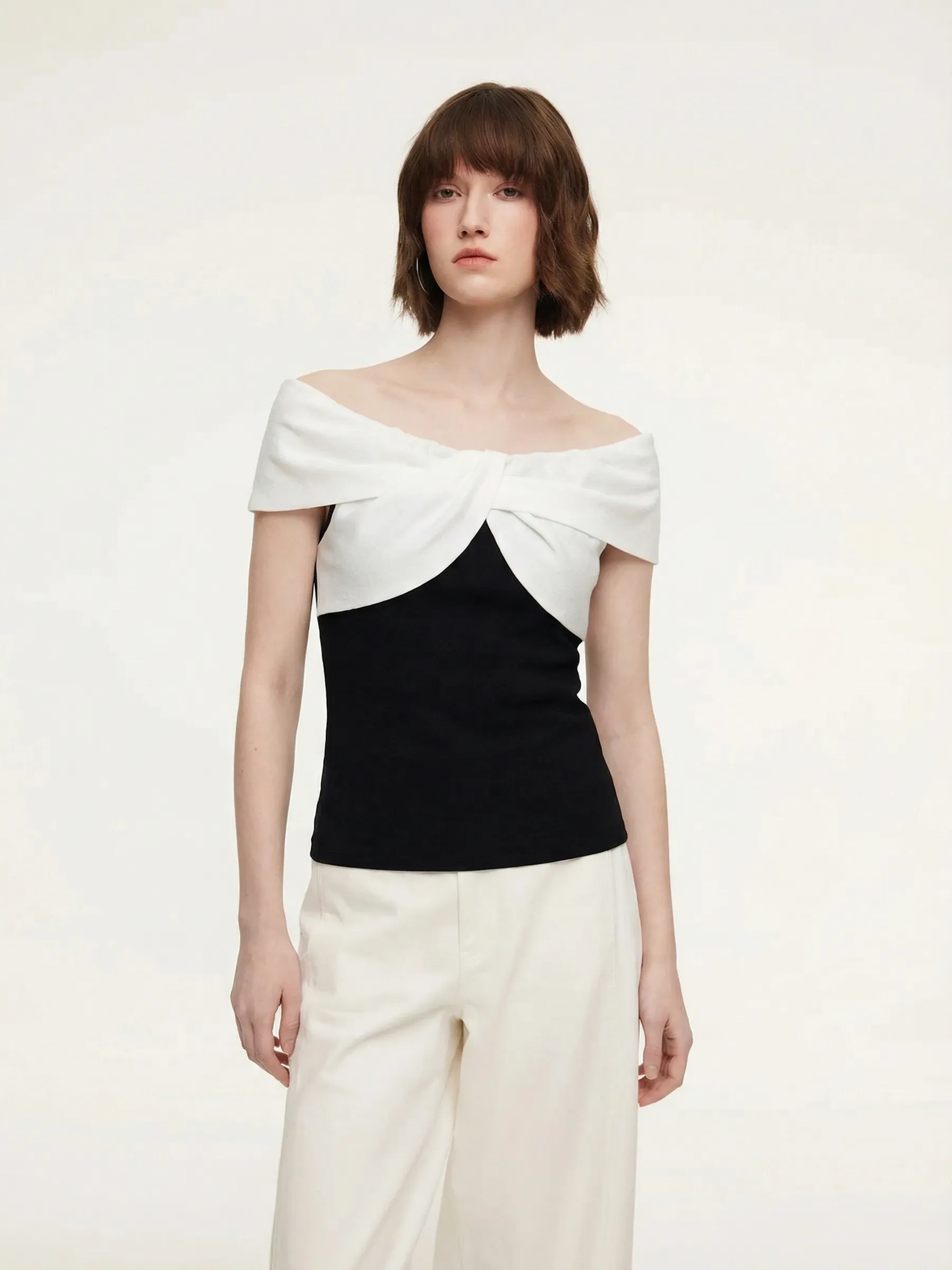 Tencel Blend Patchwork Bow Neck Women Knit Top sold by Goelia product image thumbnail 3