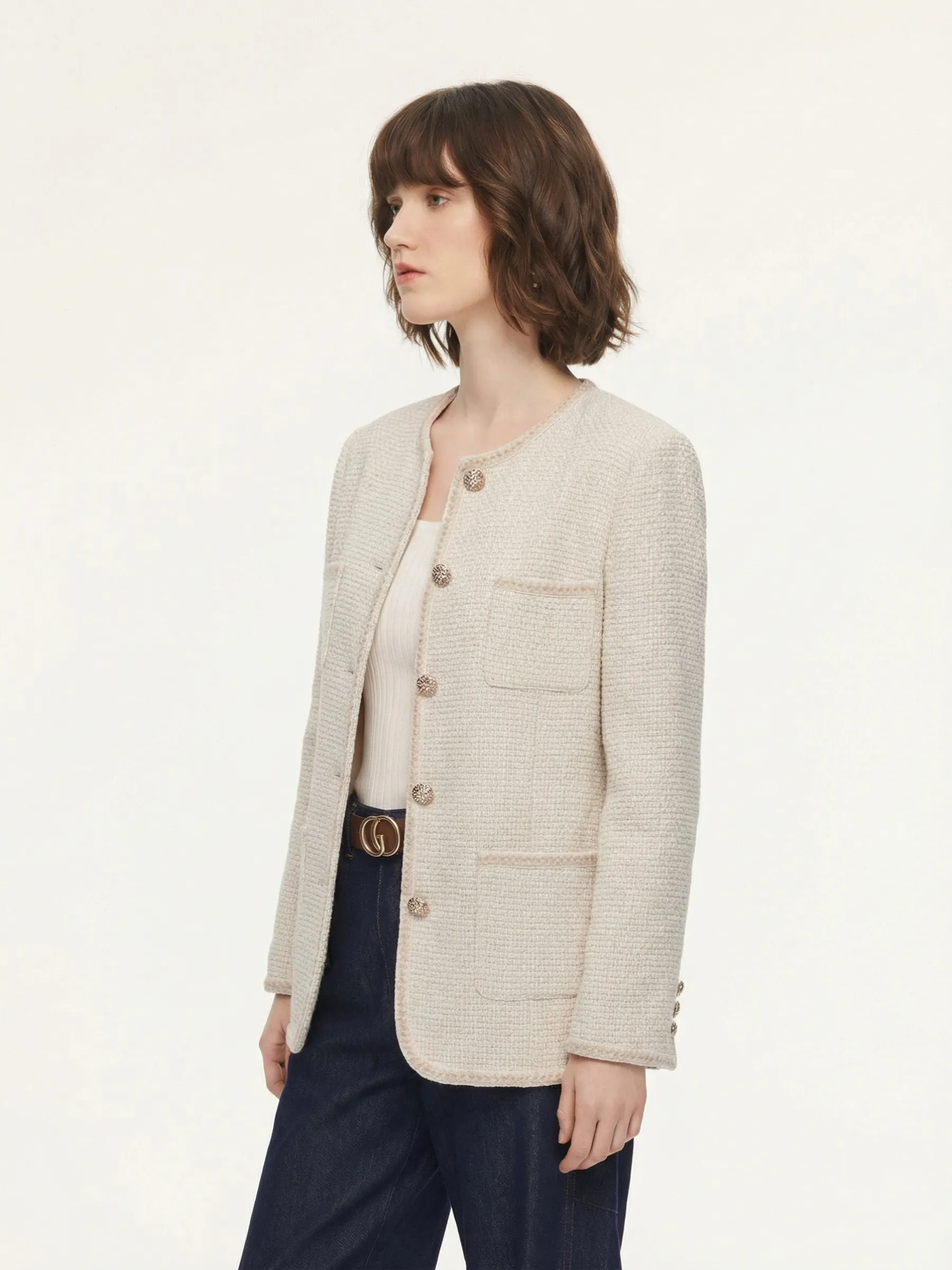 Wool Blend Tweed Braided Trim Women Jacket sold by Goelia product image thumbnail 2