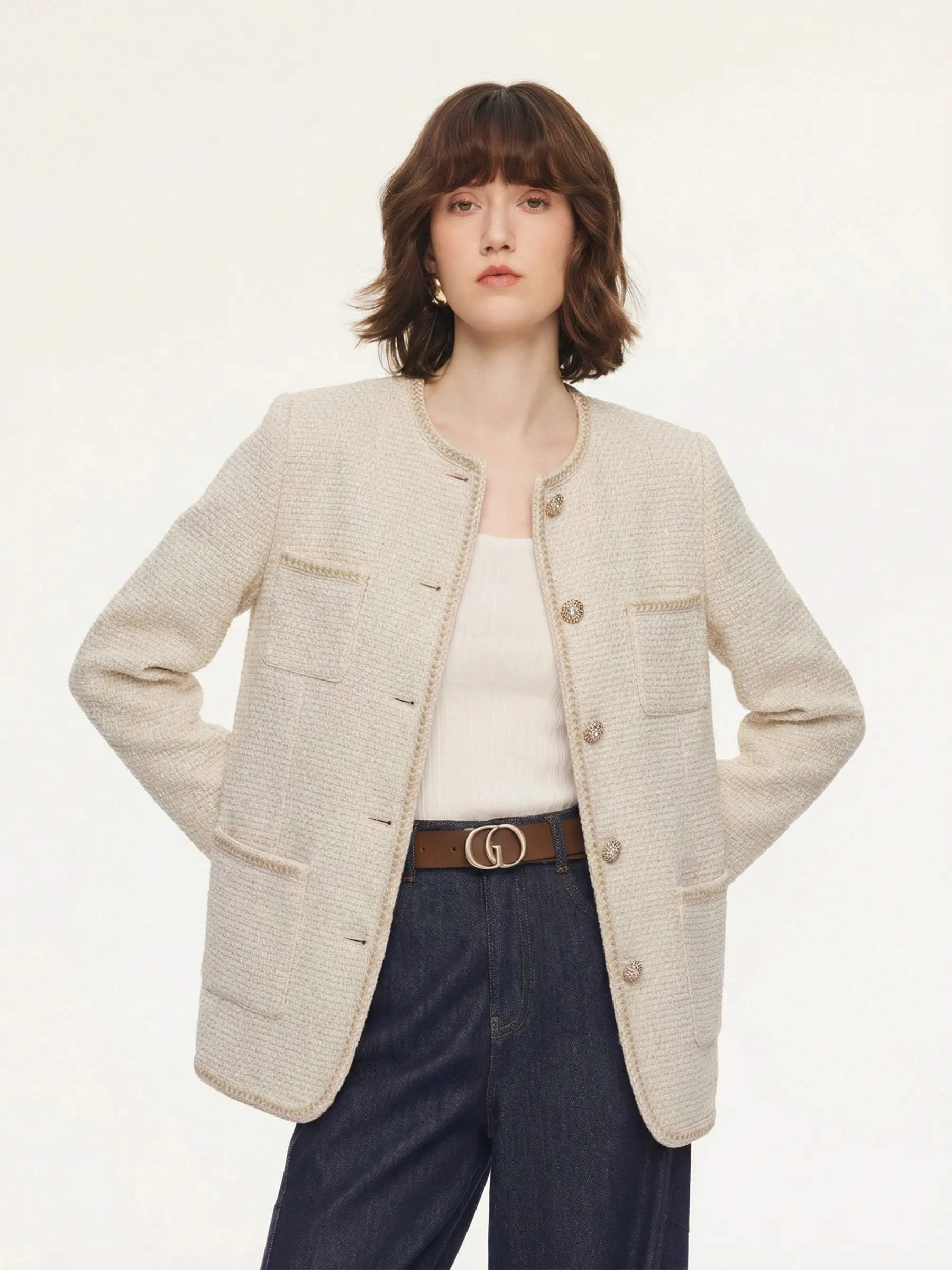 Wool Blend Tweed Braided Trim Women Jacket sold by Goelia