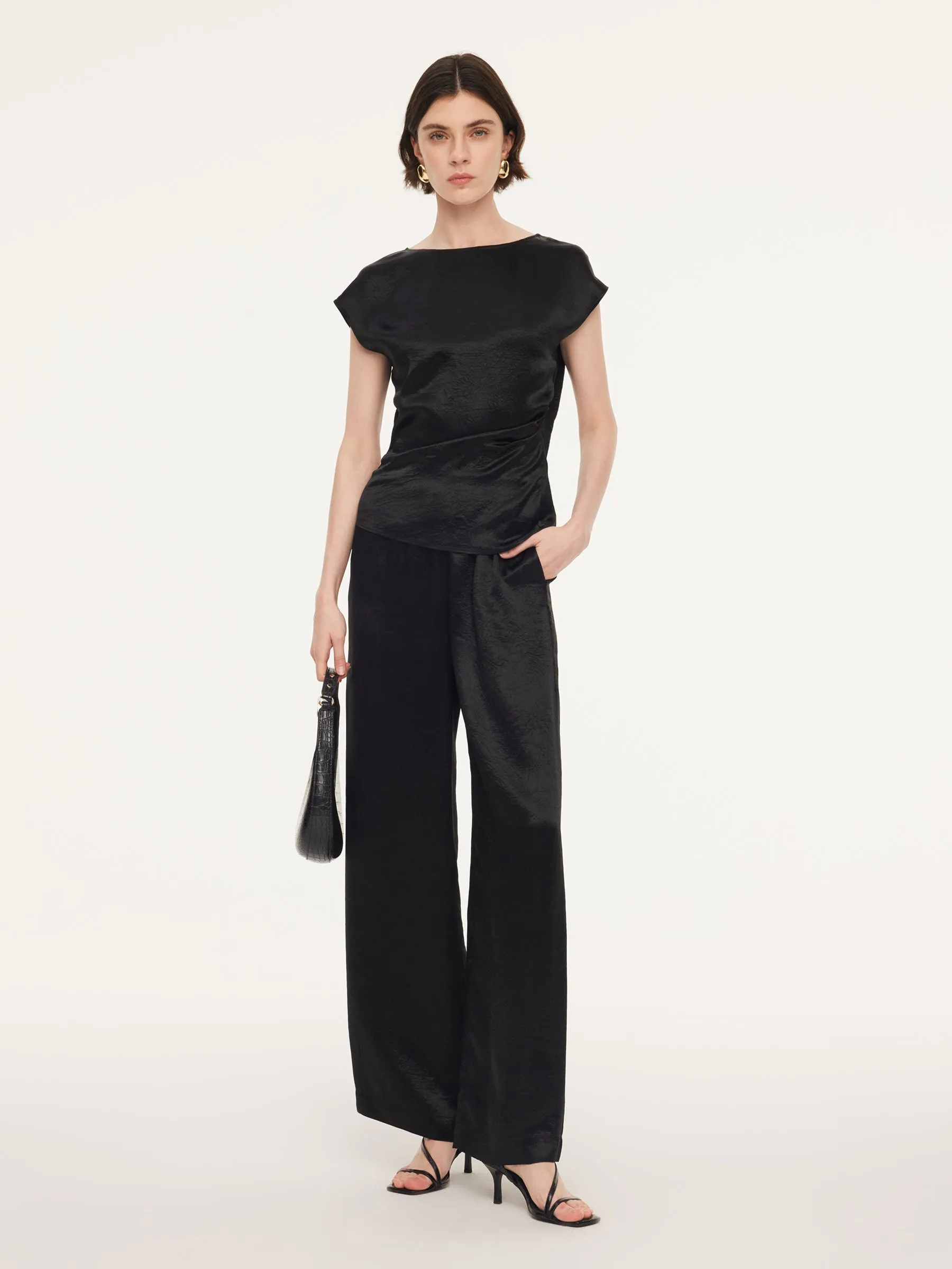 100% Acetate Ruched Side Top And Pants Two-Piece Set sold by Goelia product image thumbnail 2