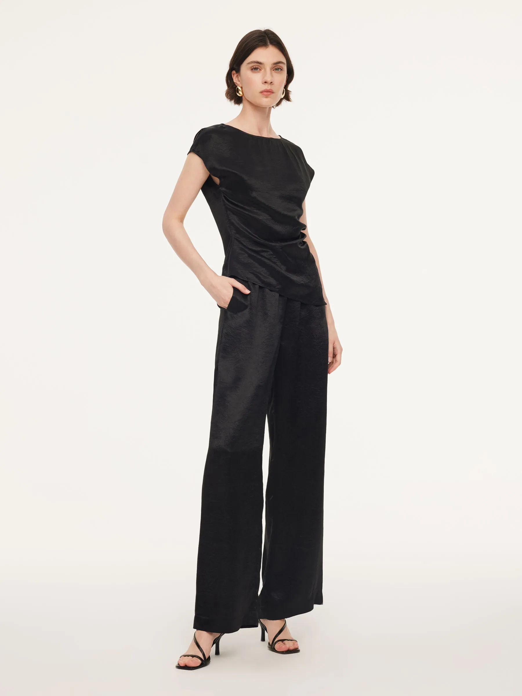 100% Acetate Ruched Side Top And Pants Two-Piece Set sold by Goelia product image thumbnail 4