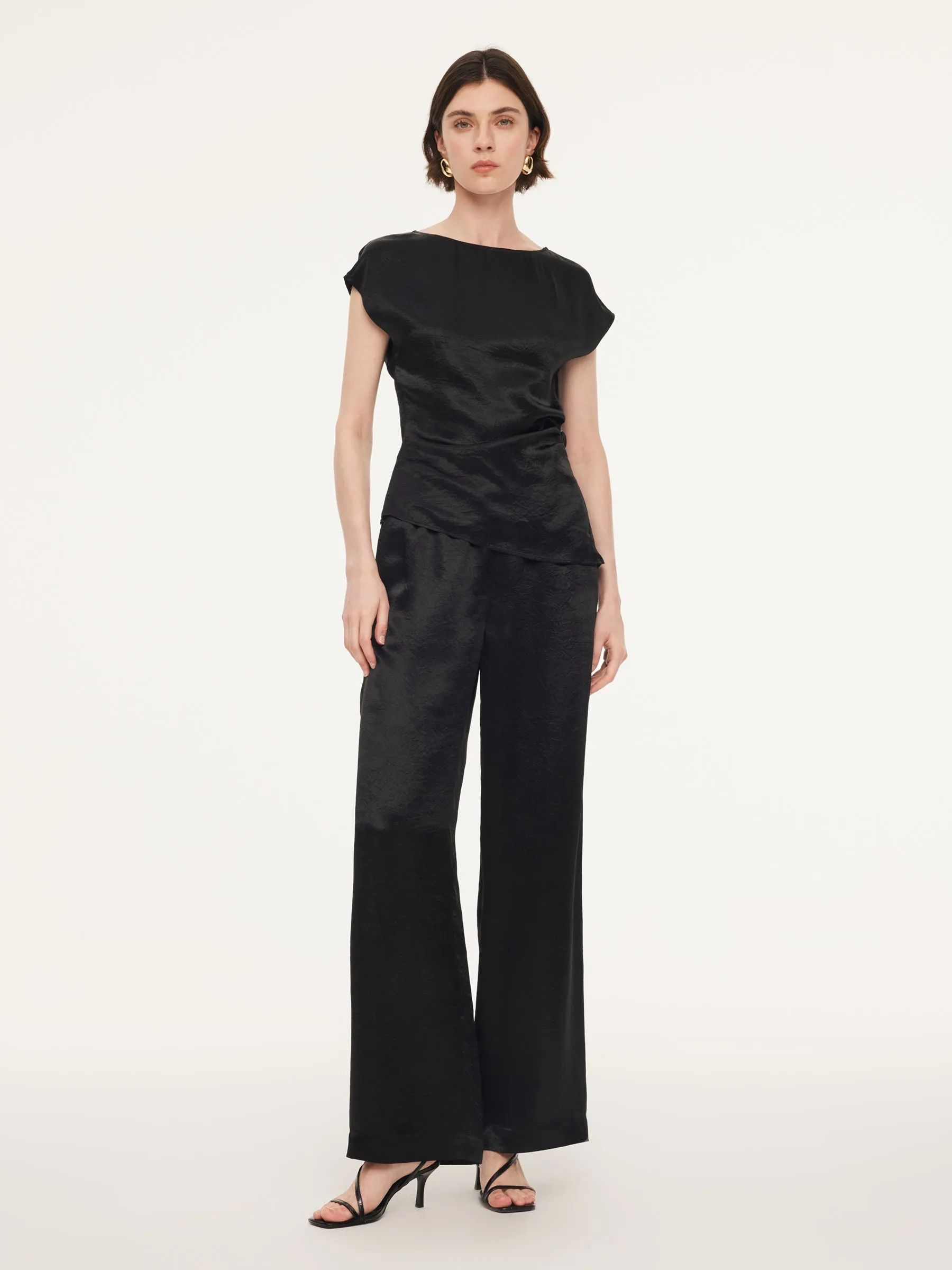 100% Acetate Ruched Side Top And Pants Two-Piece Set sold by Goelia