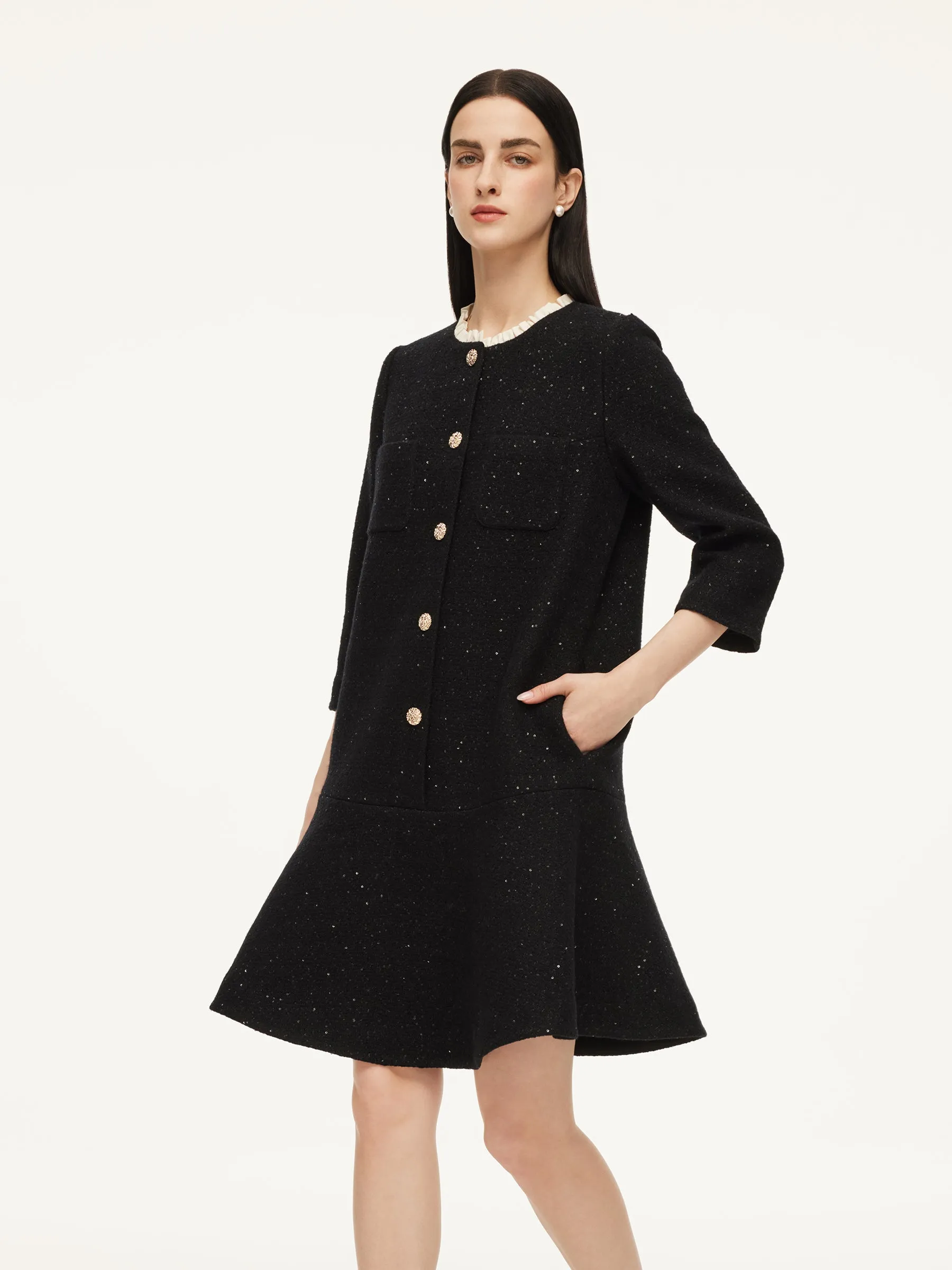 Wool Blend Sequins Ruffle Hem Women A-Line Mini Dress sold by Goelia product image thumbnail 4