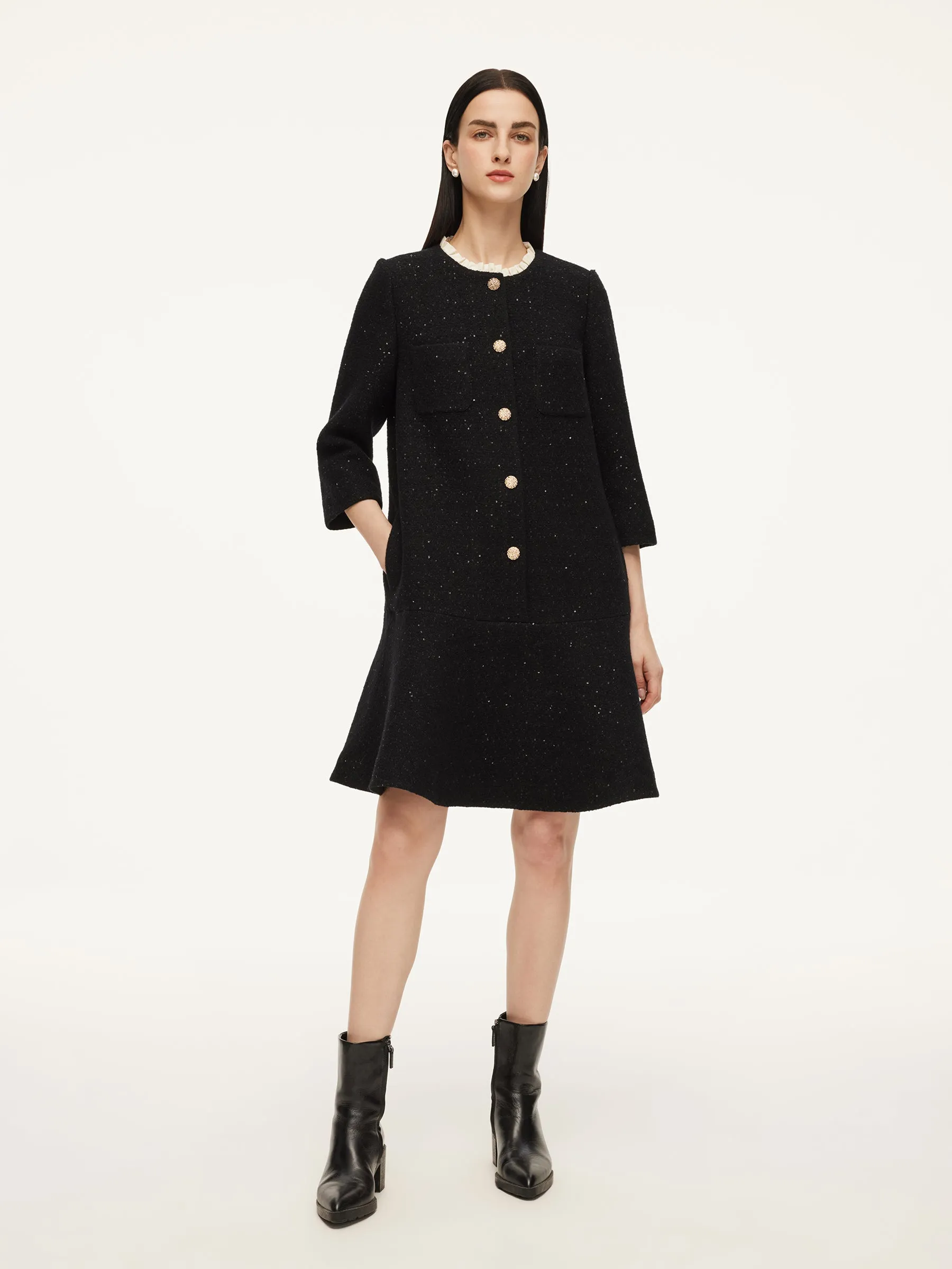 Wool Blend Sequins Ruffle Hem Women A-Line Mini Dress sold by Goelia product image thumbnail 2