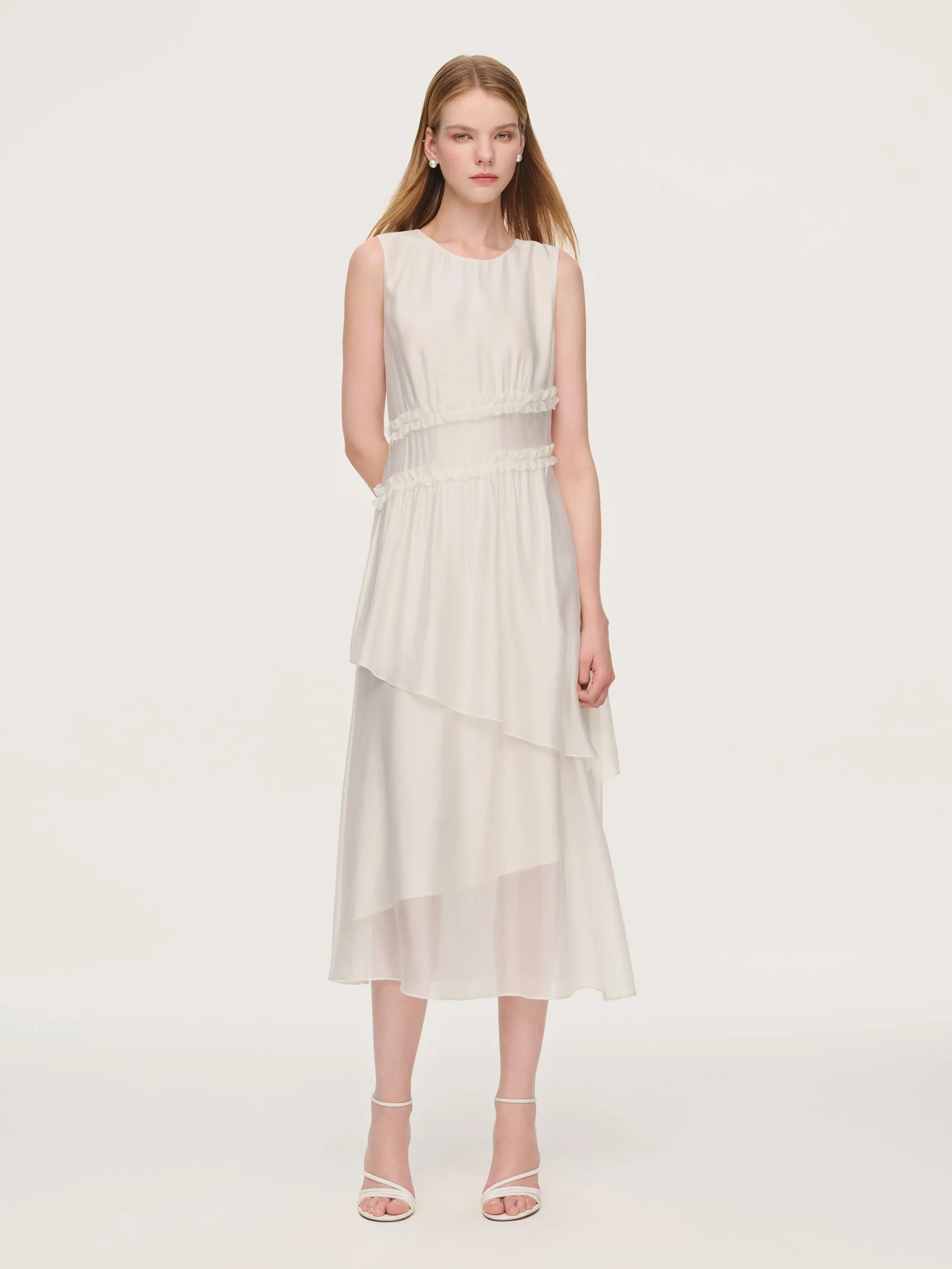 Ruffle Sleeveless Women Tiered Maxi Dress sold by Goelia
