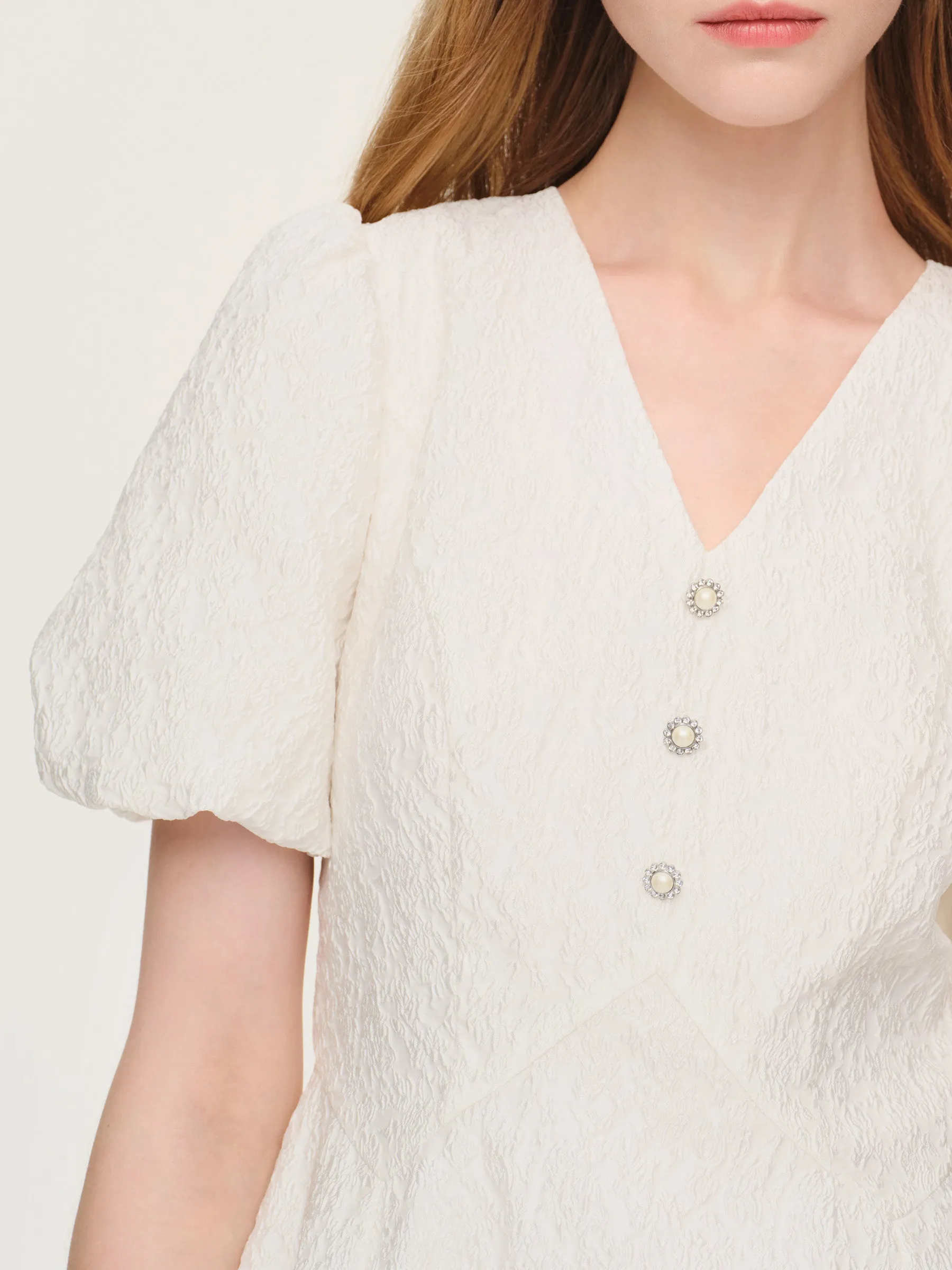 Jacquard Puff Sleeve Women Midi Dress sold by Goelia product image thumbnail 5