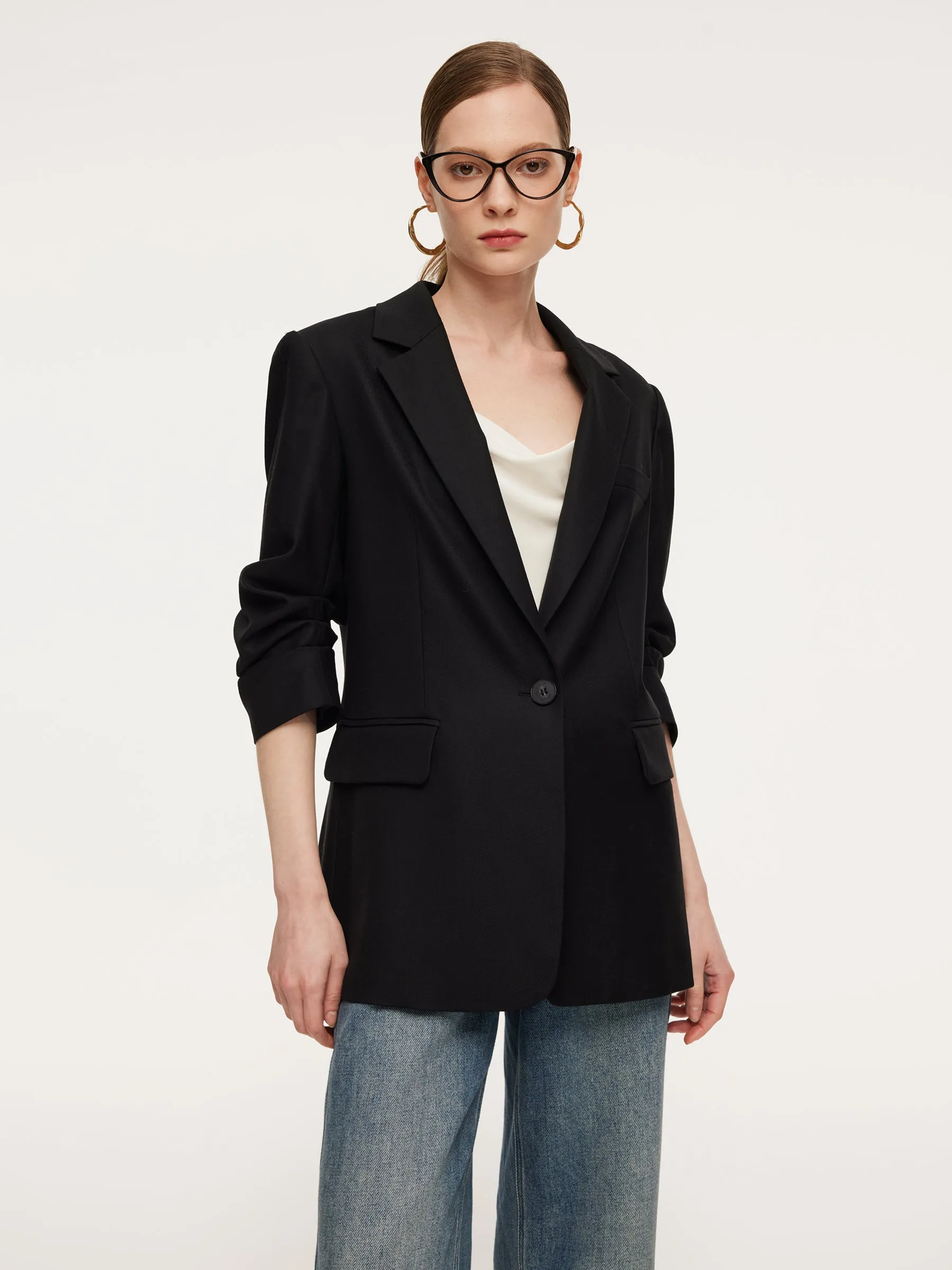 100% Worsted Wool 3/4 Ruched Sleeves Women Blazer sold by Goelia product image thumbnail 4