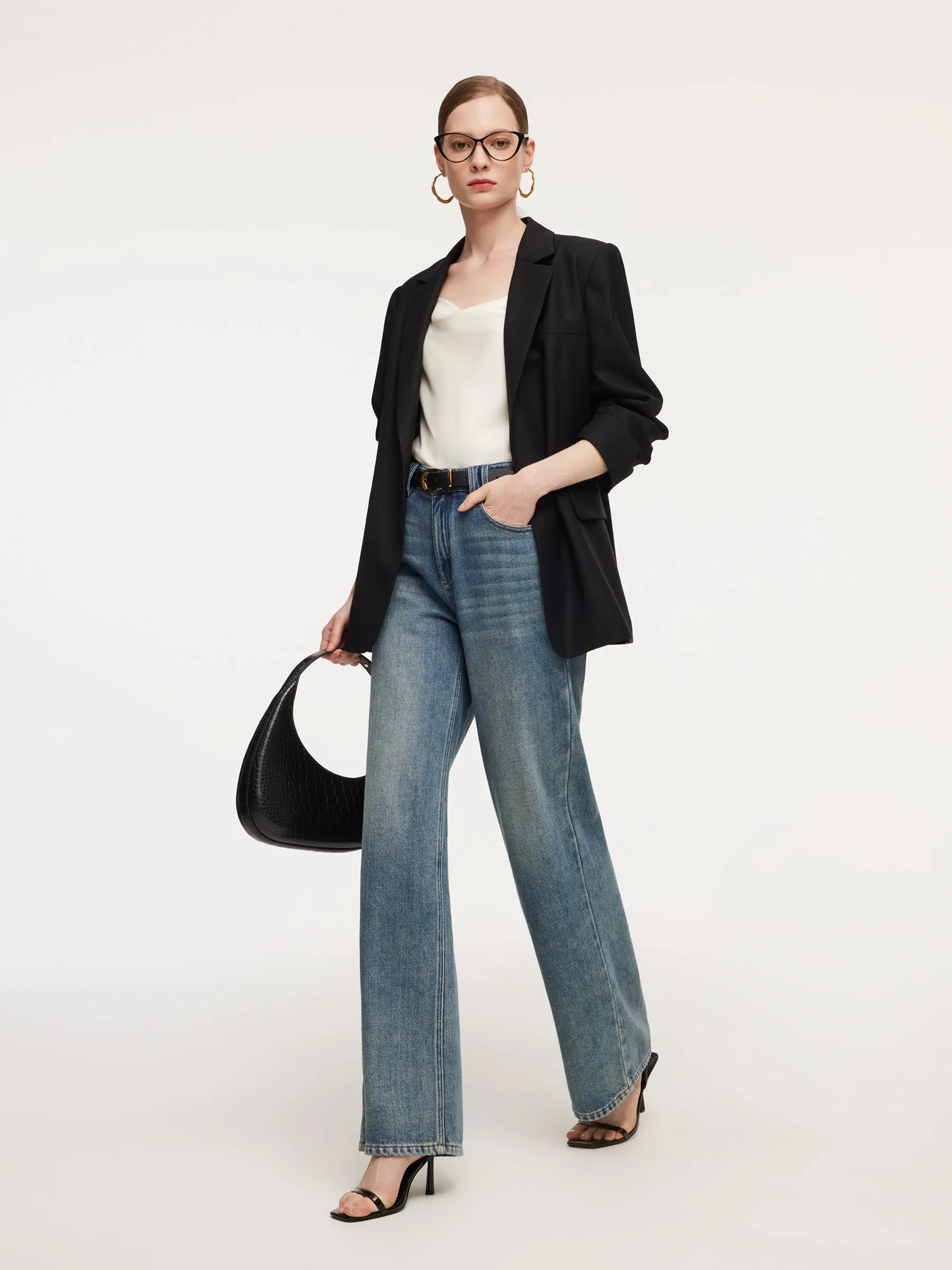 100% Worsted Wool 3/4 Ruched Sleeves Women Blazer sold by Goelia product image thumbnail 3