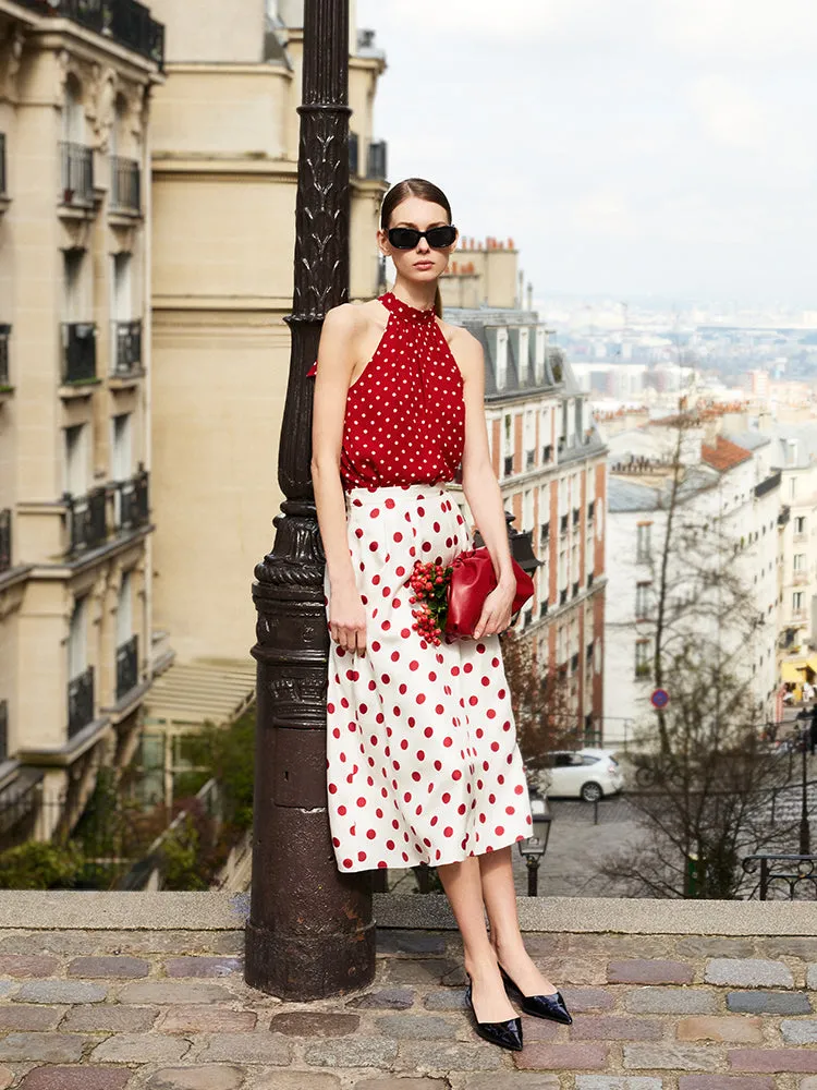 10 Momme Mulberry Silk Polka Dots Women Halter Top With Scrunchie sold by Goelia product image thumbnail 3