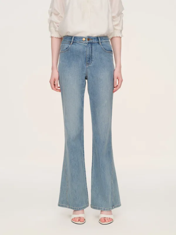 Cotton Denim Stretch Women Flared Jeans sold by Goelia