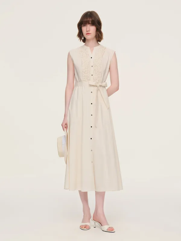 100% Cotton Gather-waisted Women Sleeveless Maxi Dress With Two Belts sold by Goelia