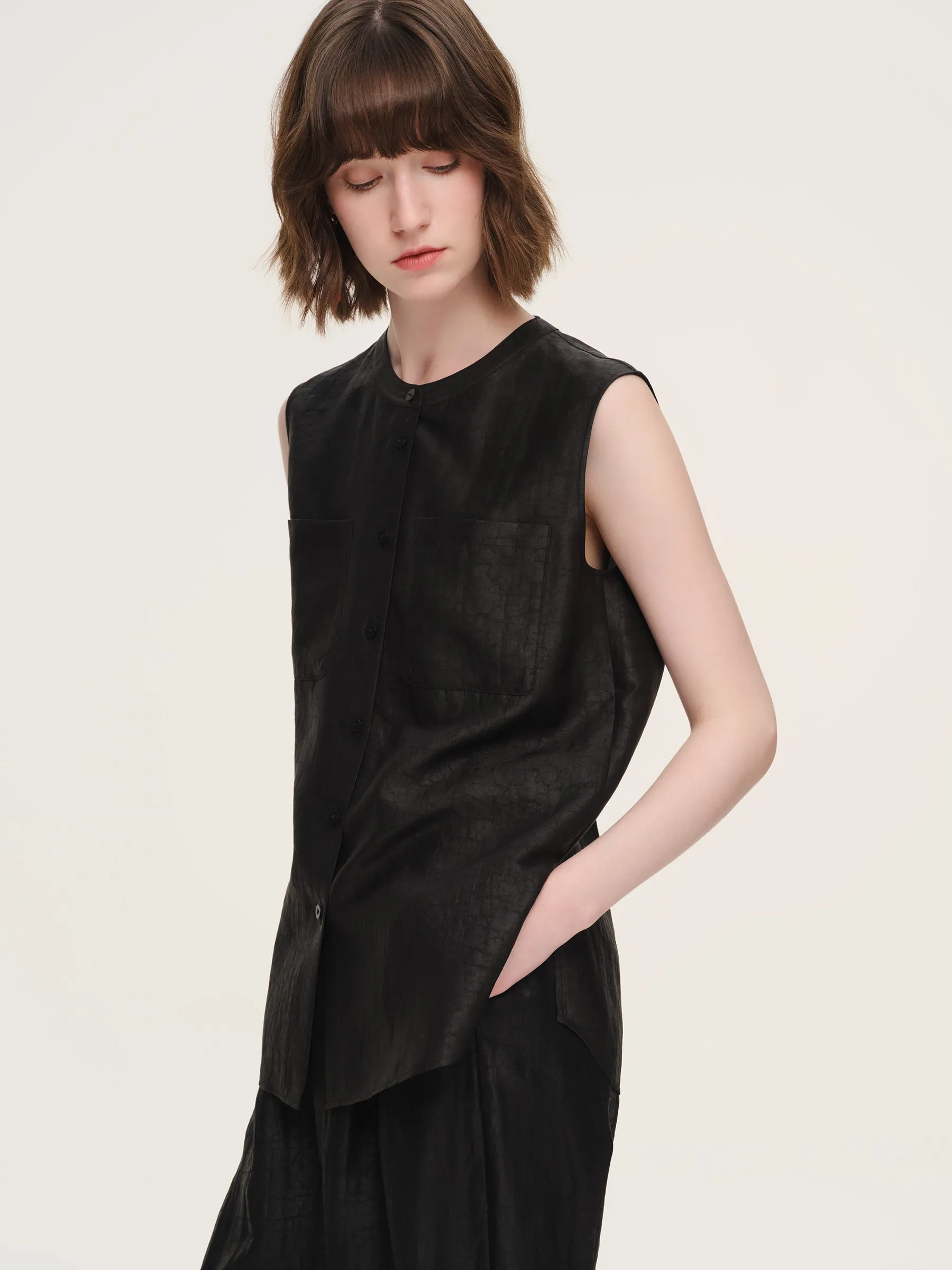 18MM Gambiered Canton Gauze Women Sleeveless Shirt sold by Goelia product image thumbnail 4