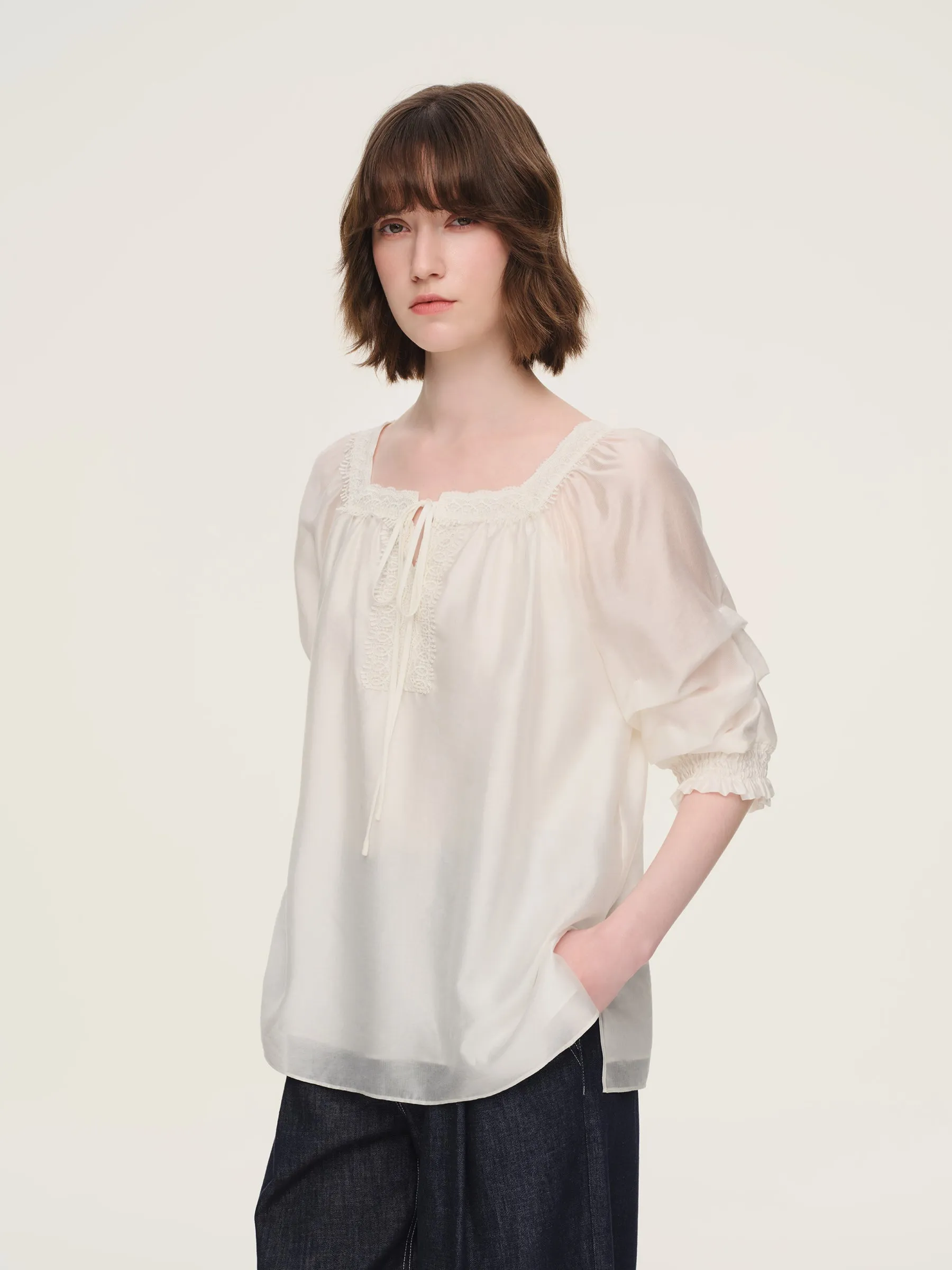 Tencel Blend Embroidered Square Neck Women Blouse sold by Goelia product image thumbnail 4