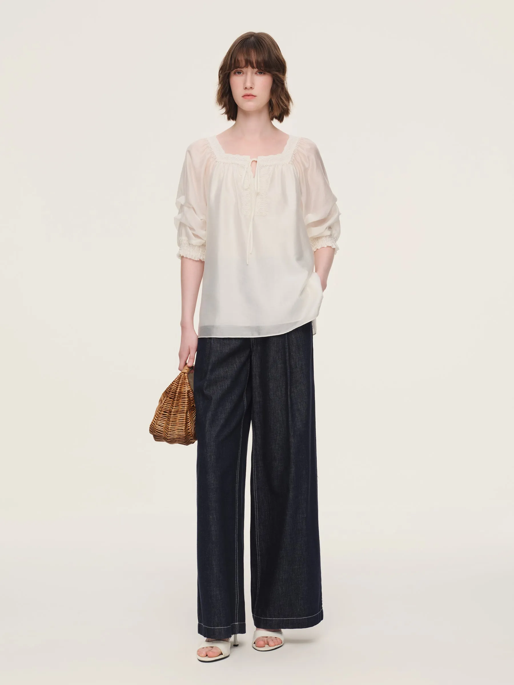 Tencel Blend Embroidered Square Neck Women Blouse sold by Goelia product image thumbnail 2