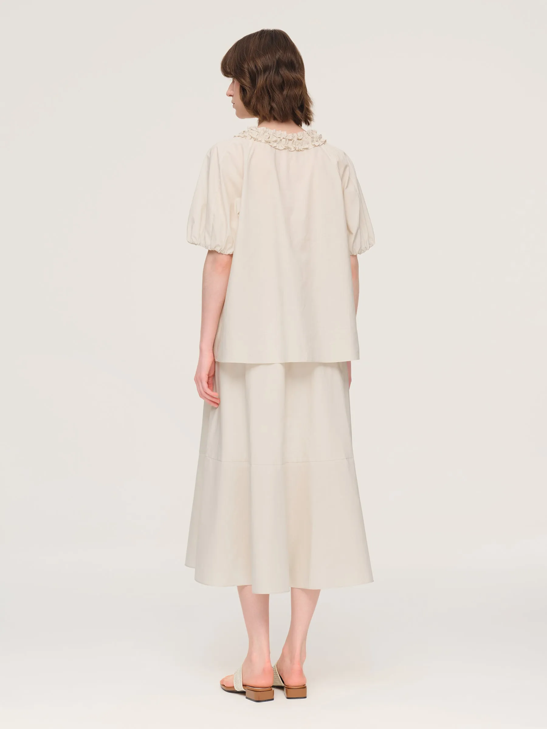 100% Cotton Ruffle Round Neck Top And A-Line Skirt Two-Piece Set sold by Goelia product image thumbnail 3