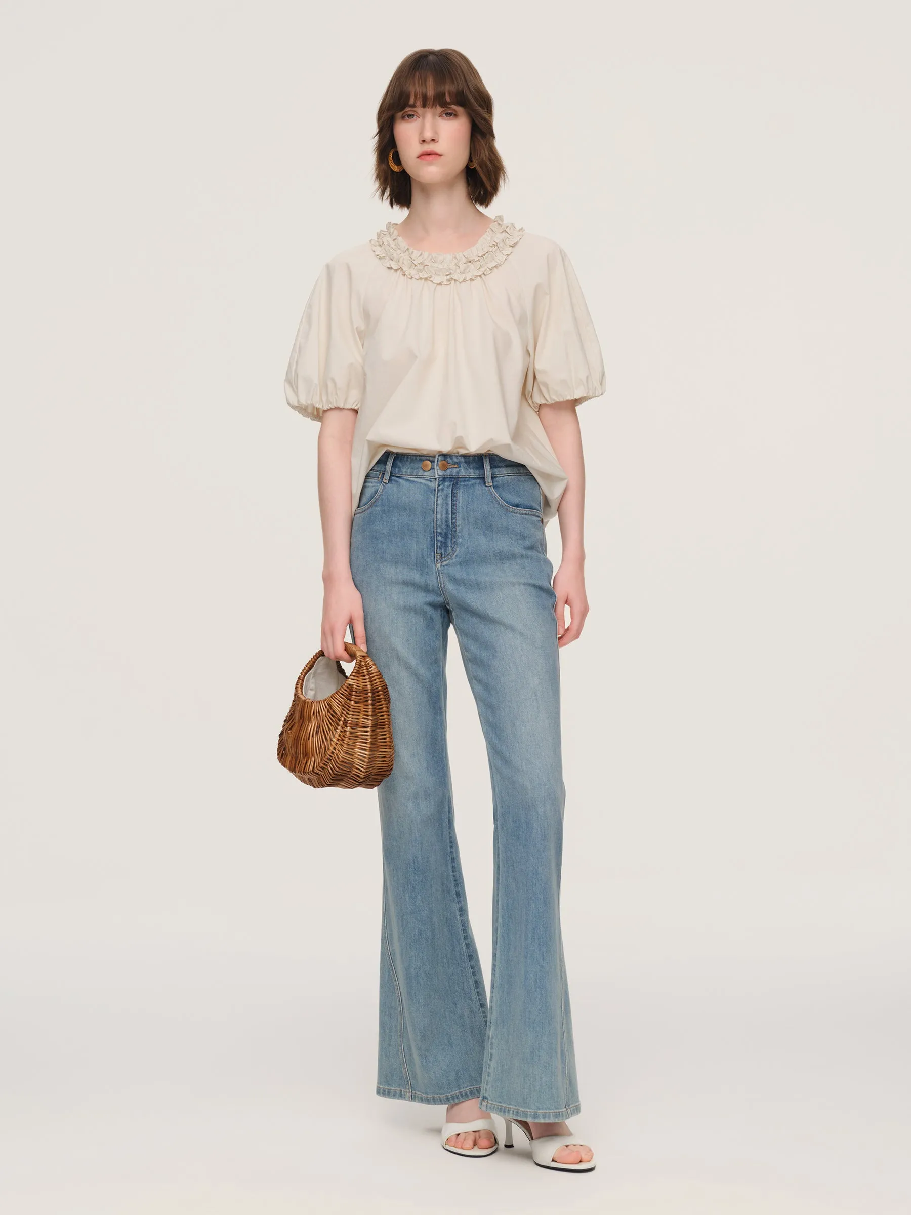100% Cotton Ruffle Round Neck Top And A-Line Skirt Two-Piece Set sold by Goelia product image thumbnail 5