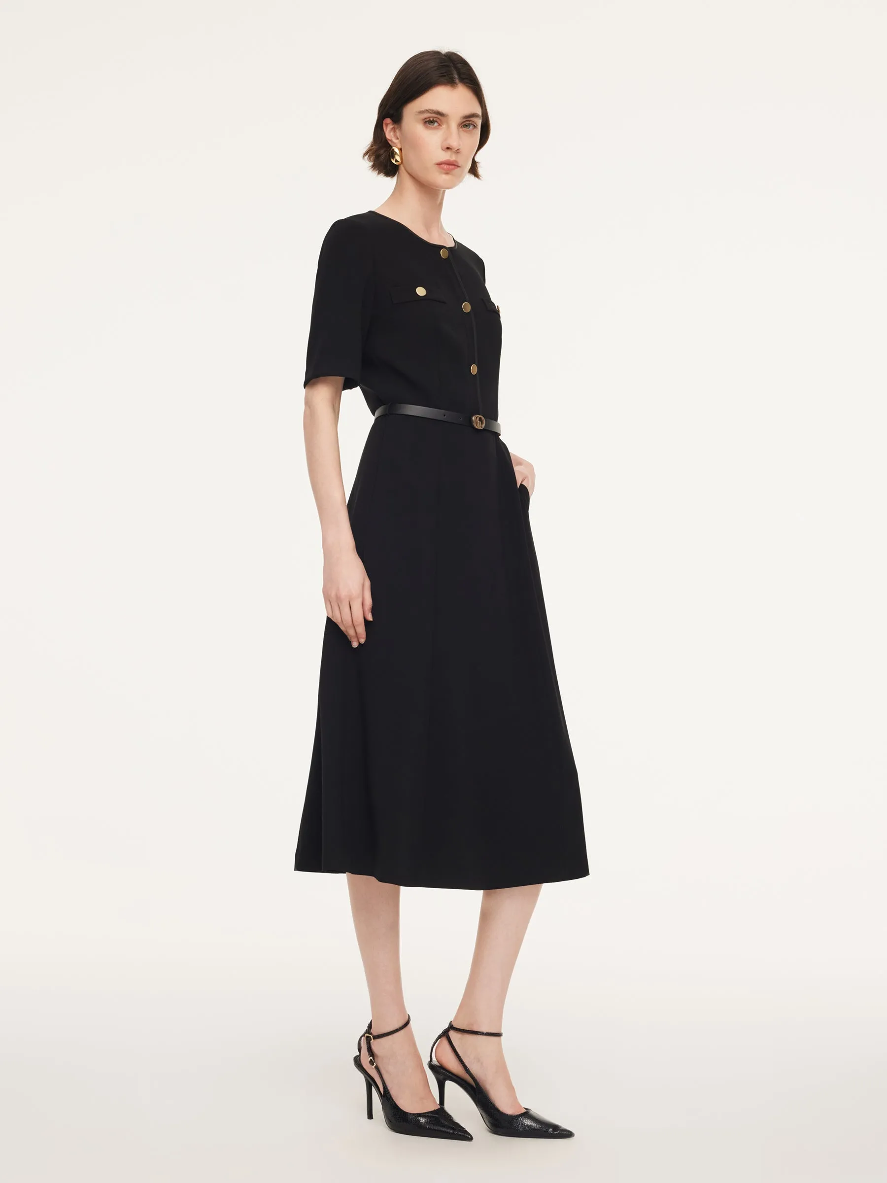 Triacetate Blend Women Midi Dress With Belt sold by Goelia product image thumbnail 2