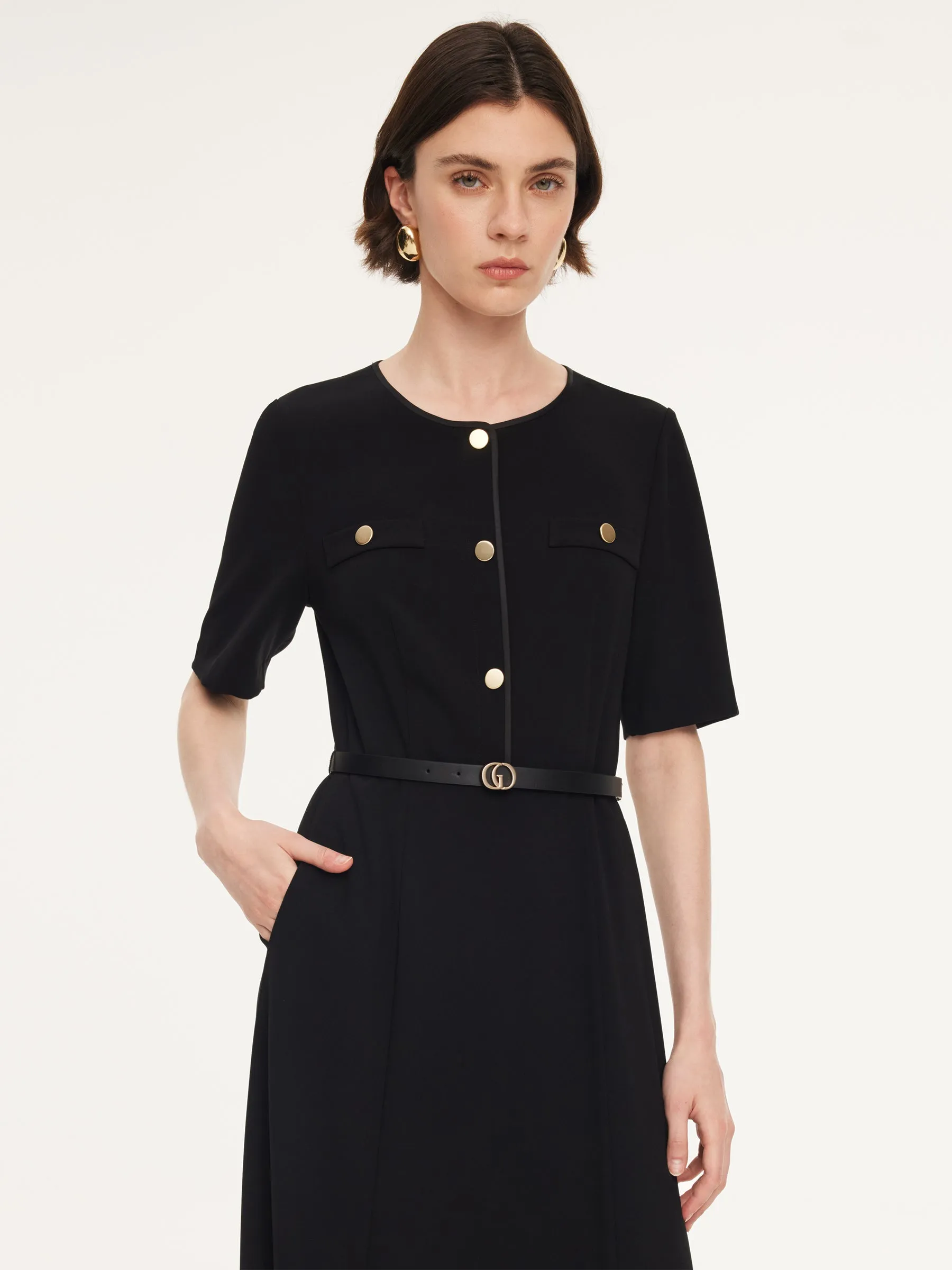 Triacetate Blend Women Midi Dress With Belt sold by Goelia product image thumbnail 5