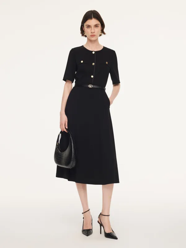 Triacetate Blend Women Midi Dress With Belt sold by Goelia