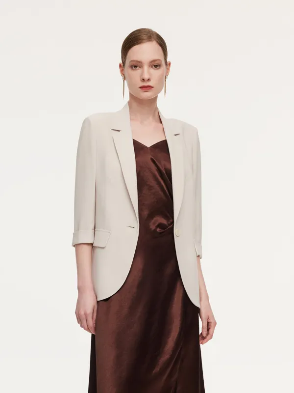 Acetate Blend 3/4 Sleeve Women Blazer sold by Goelia