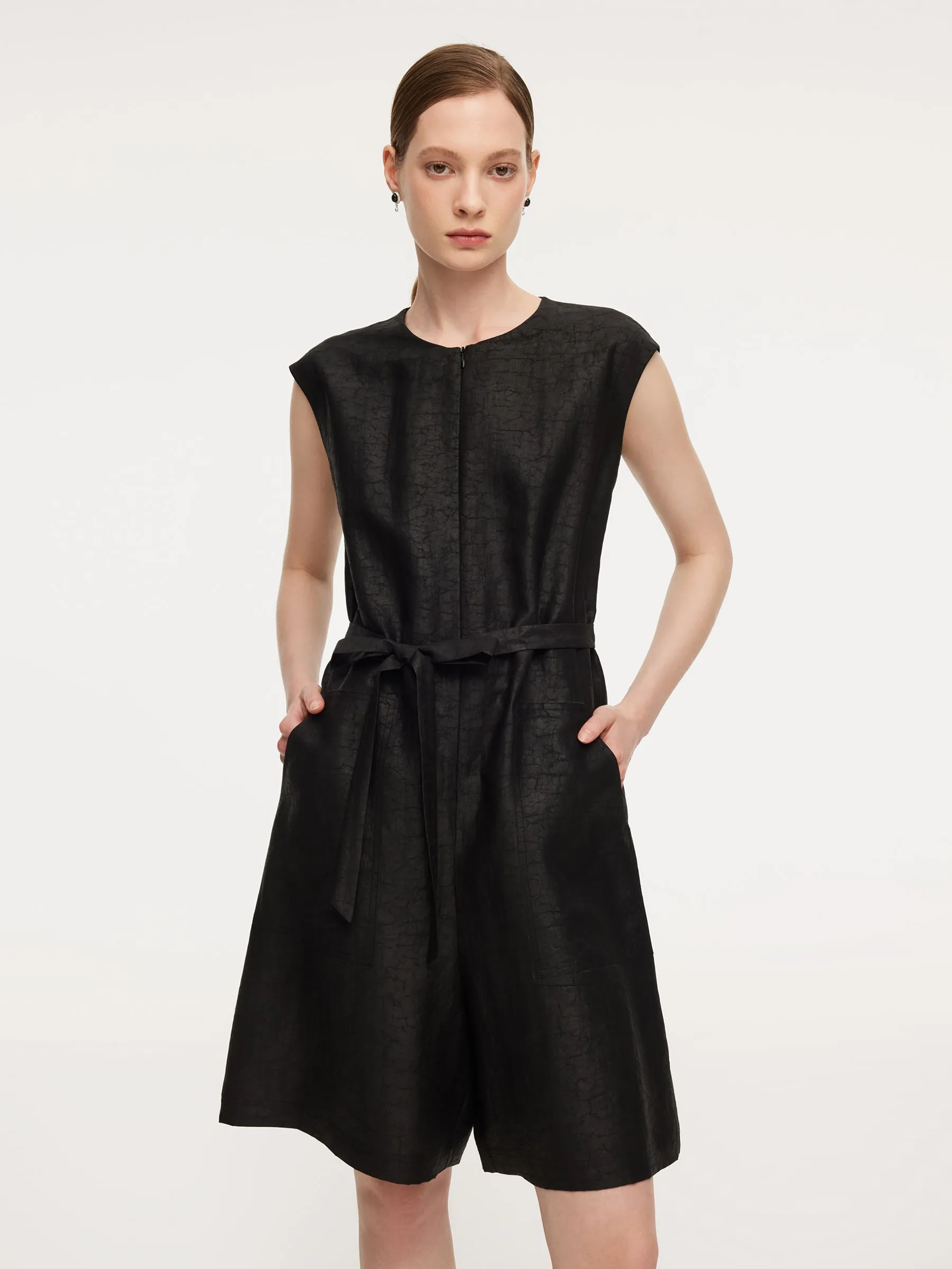18MM Gambiered Canton Gauze Women Belted Romper sold by Goelia