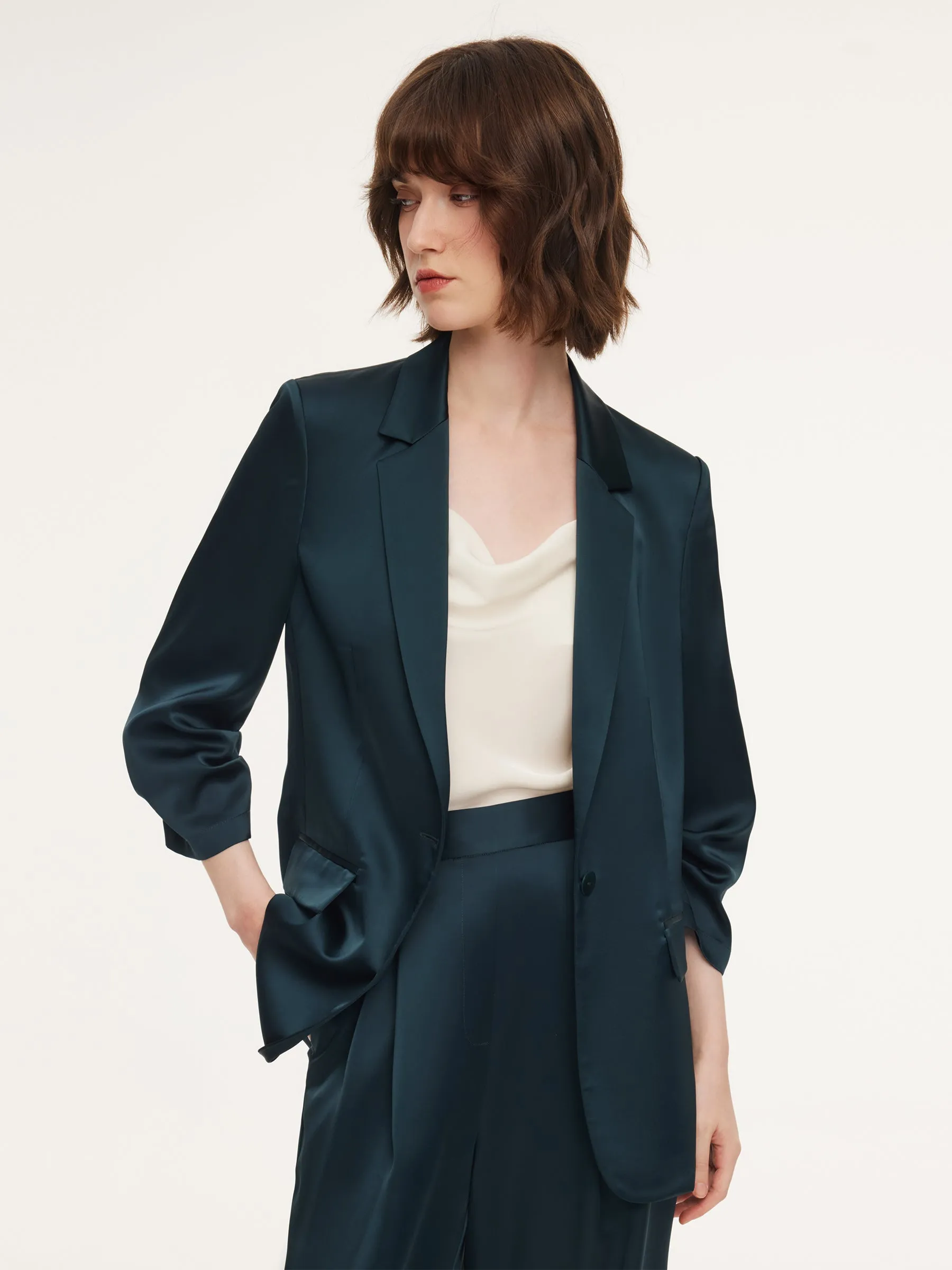 Triacetate Blend Ruched Sleeve Women Blazer sold by Goelia product image thumbnail 5