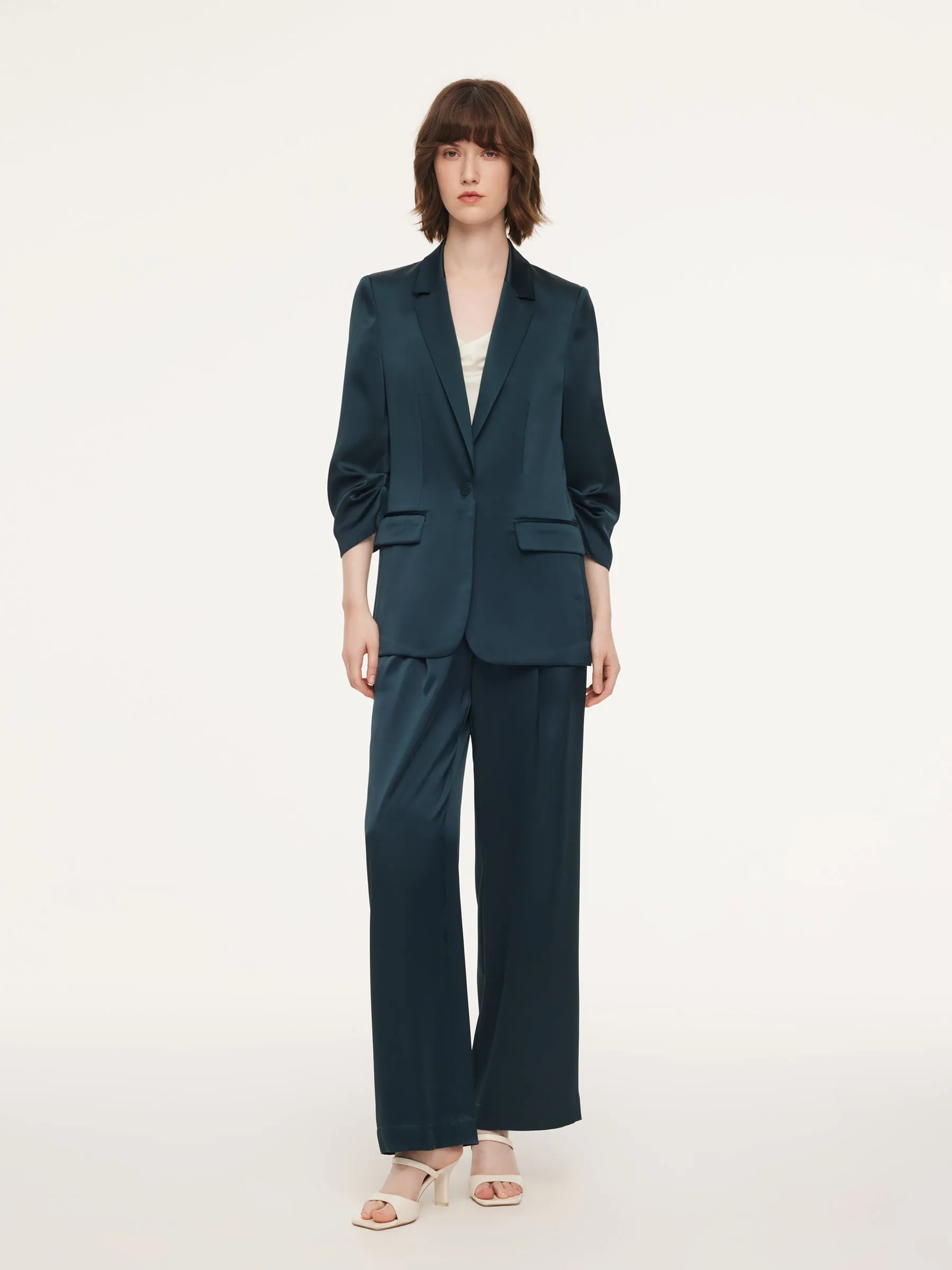 Triacetate Blend Ruched Sleeve Women Blazer sold by Goelia product image thumbnail 2