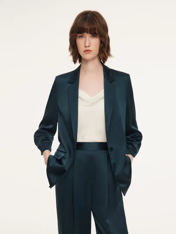 Triacetate Blend Ruched Sleeve Women Blazer sold by Goelia