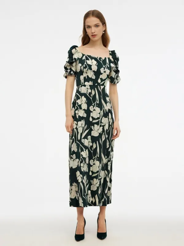19MM Mulberry Silk Women Floral Print Maxi Dress made by Goelia