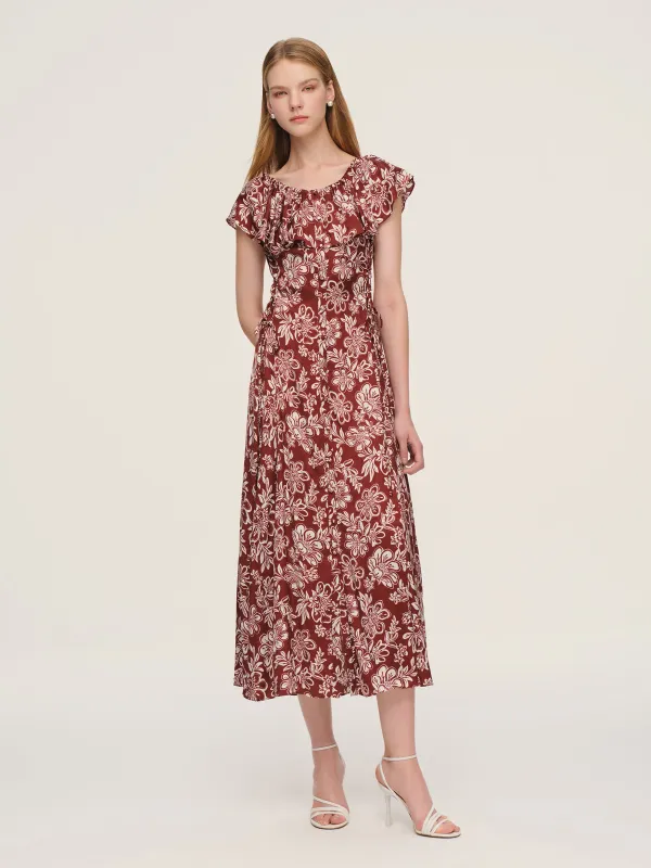 Marigold Floral Print Convertible Elastic Neck Women Maxi Dress made by Goelia