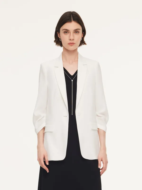 Triacetate Blend One Button Women Ruched Sleeve Blazer sold by Goelia