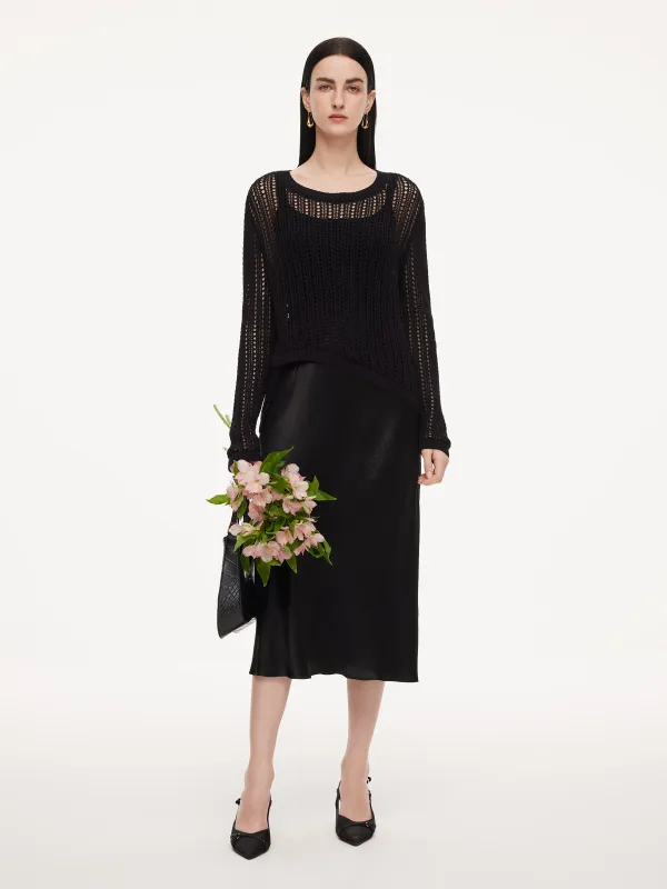 100% Acetate Openwork Pullover & Tank Top & Skirt Three-Piece Set sold by Goelia