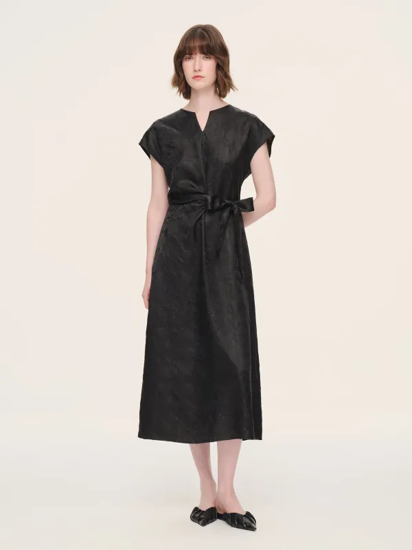 19MM Gambiered Canton Gauze Women Belted Maxi Dress With Scrunchie sold by Goelia