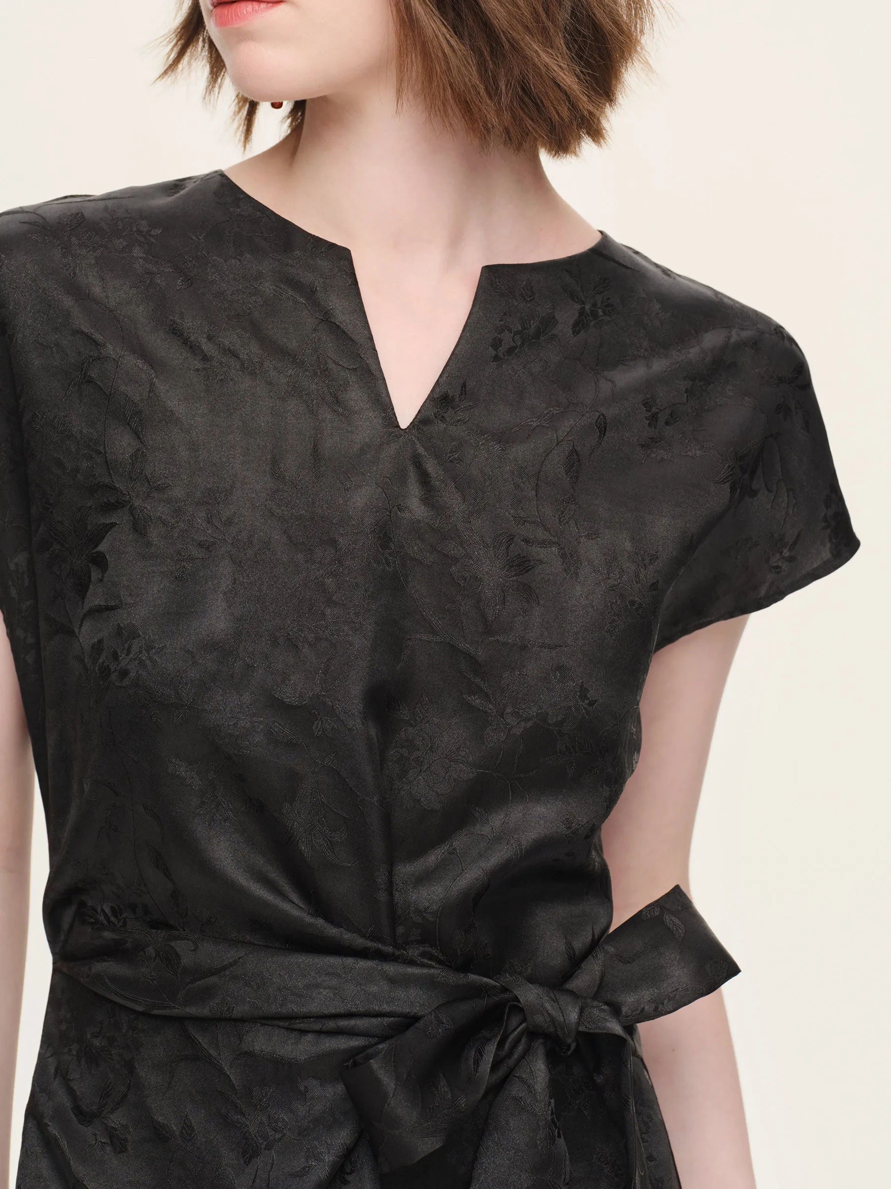 19MM Gambiered Canton Gauze Women Belted Maxi Dress With Scrunchie sold by Goelia product image thumbnail 5