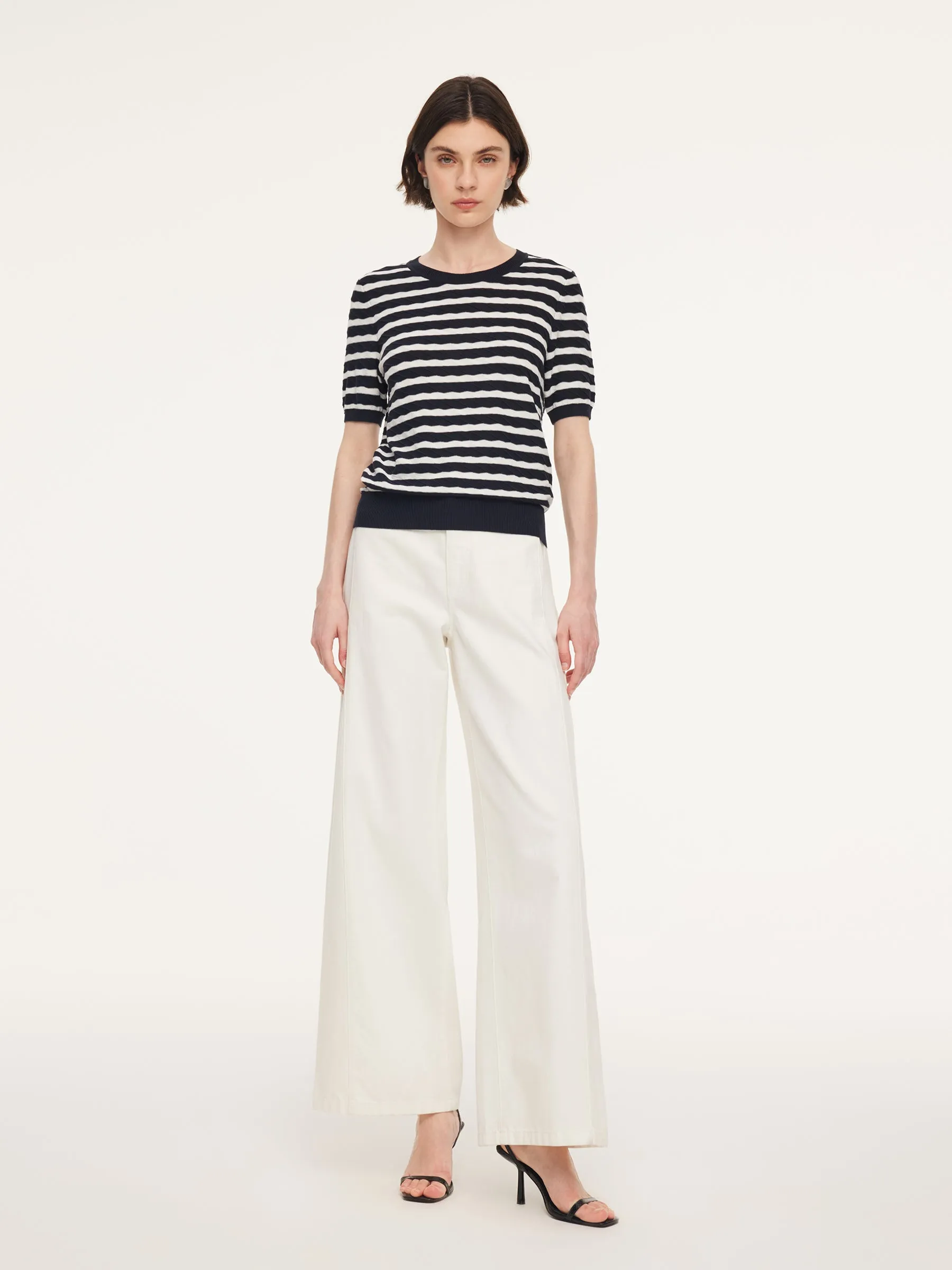 Lyocell Blend Stripe Round Neck Women Knit Top sold by Goelia product image thumbnail 2