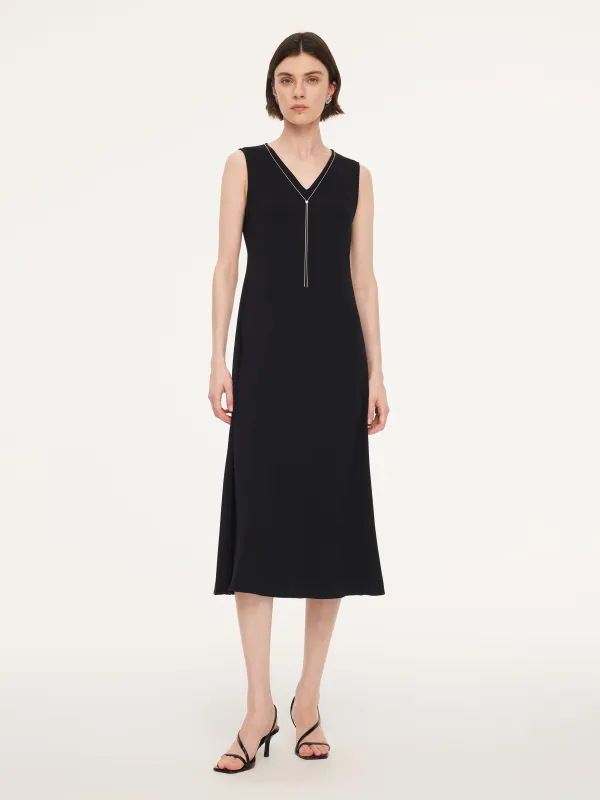 Triacetate Blend V-Neck Women Sleeveless Maxi Dress made by Goelia