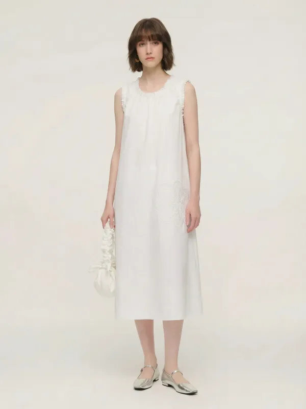 100% Cotton Rope Embroidered Women Sleeveless Maxi Dress made by Goelia