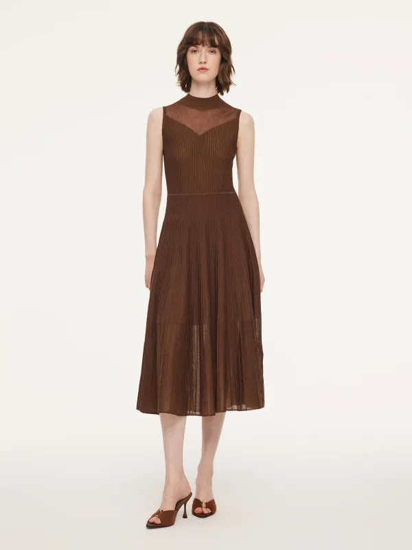 Mock Neck Sleeveless A-Line Women Pleated Maxi Dress sold by Goelia