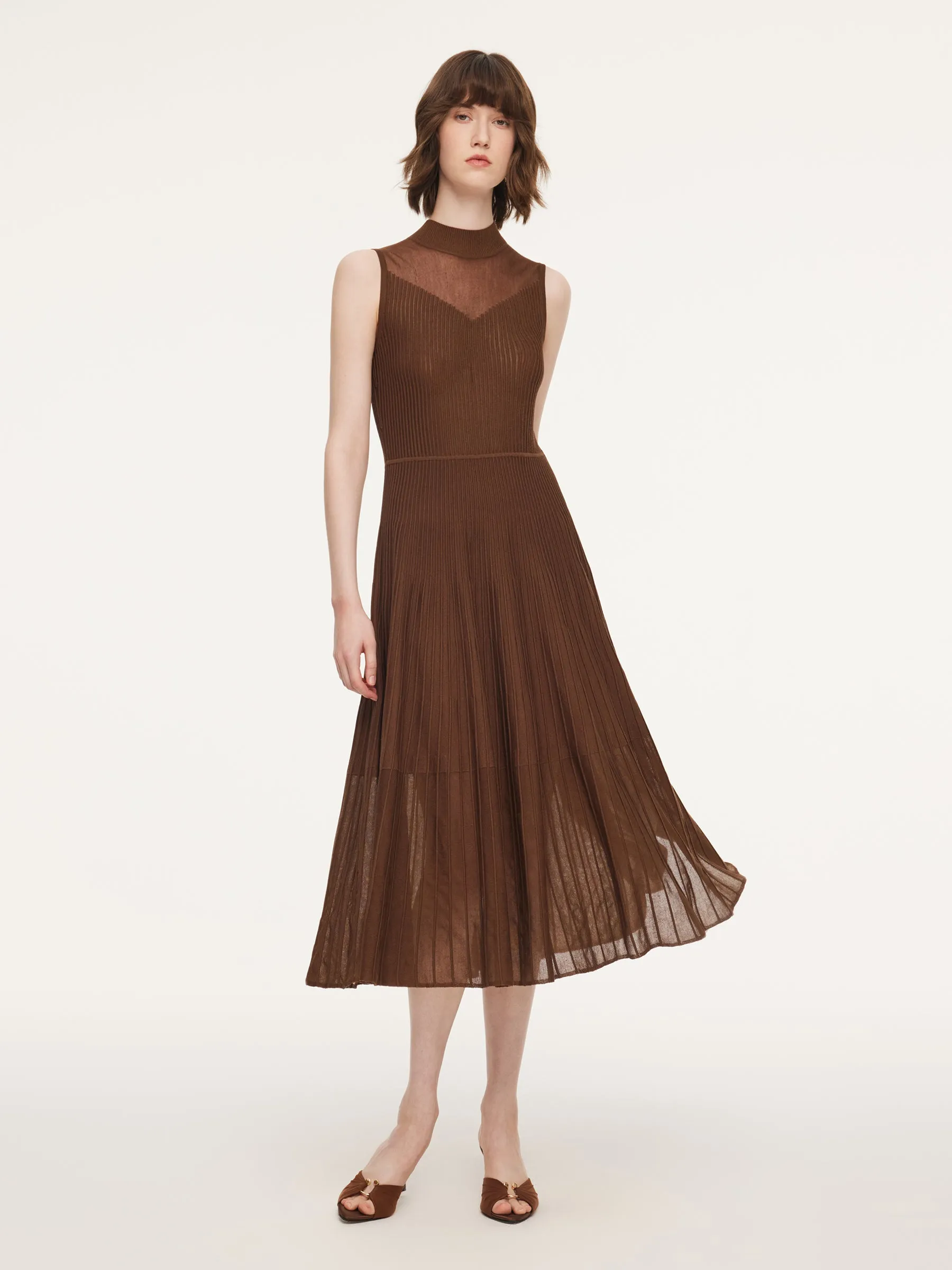 Mock Neck Sleeveless A-Line Women Pleated Maxi Dress sold by Goelia product image thumbnail 2