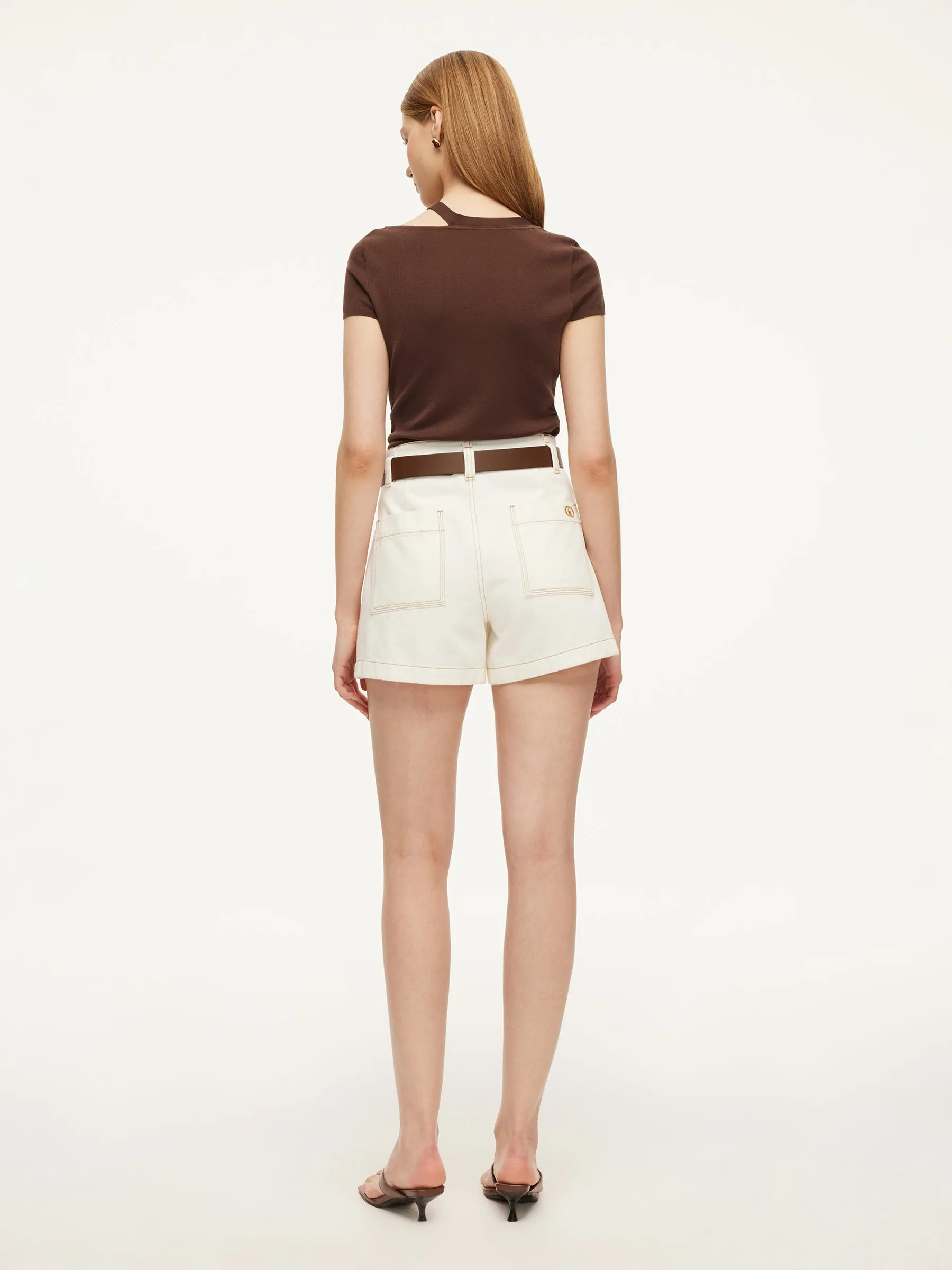 100% Cotton Denim Women Slim Fit Shorts With Belt sold by Goelia product image thumbnail 4