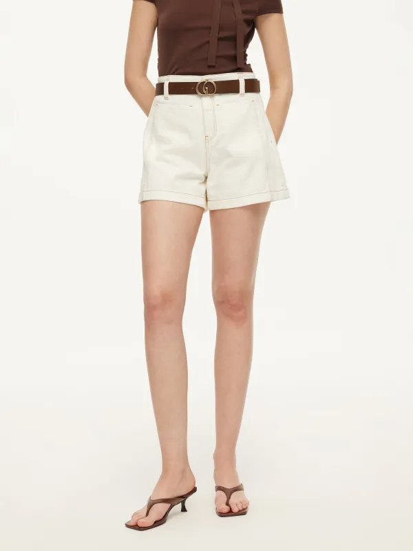 [Preview] 100% Cotton Denim Women Slim Fit Shorts With Belt sold by Goelia