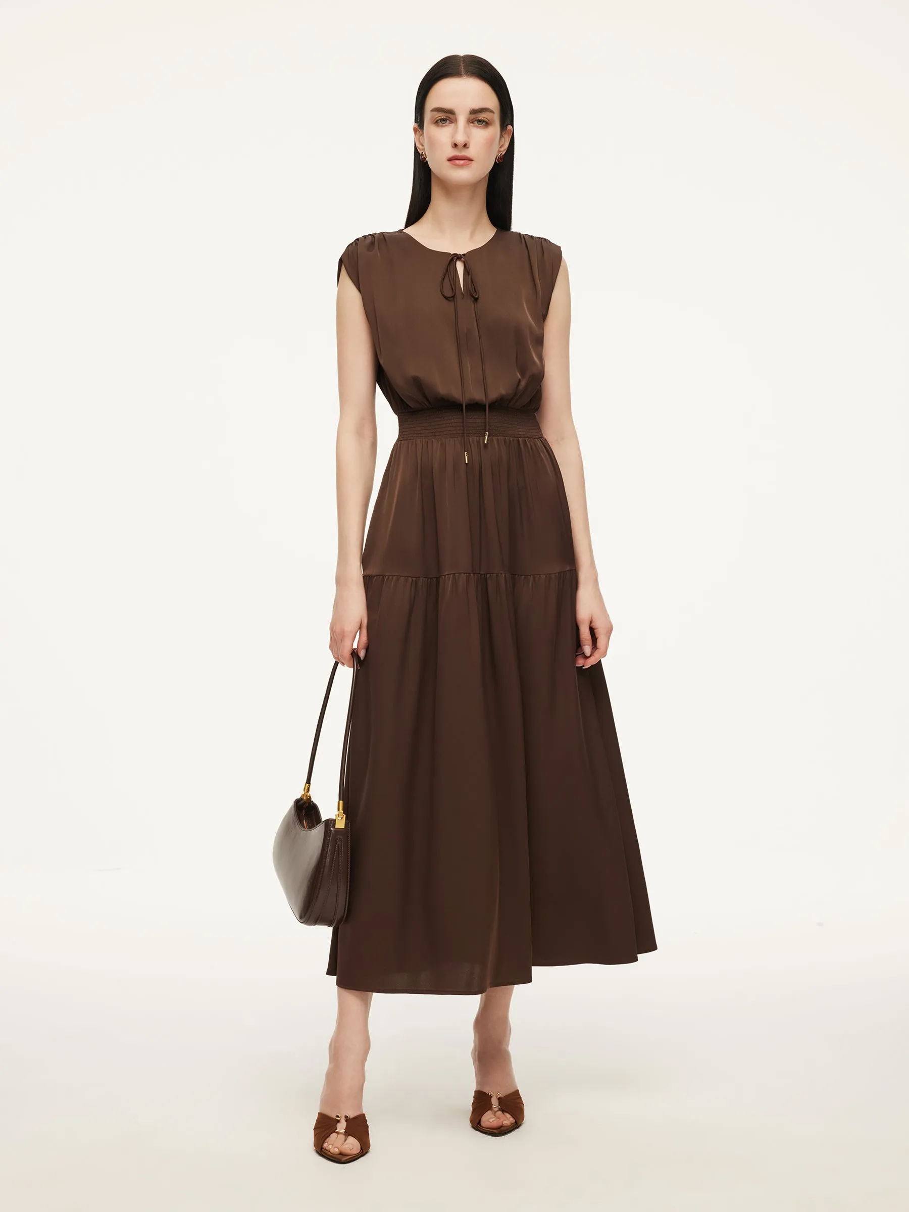 22MM Mulberry Silk Smocked Waist Women Maxi Dress sold by Goelia product image thumbnail 3