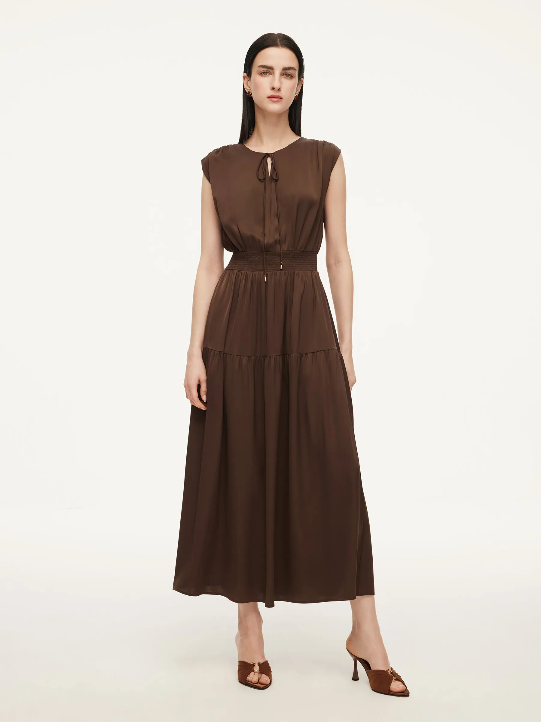 22MM Mulberry Silk Smocked Waist Women Maxi Dress sold by Goelia product image thumbnail 2