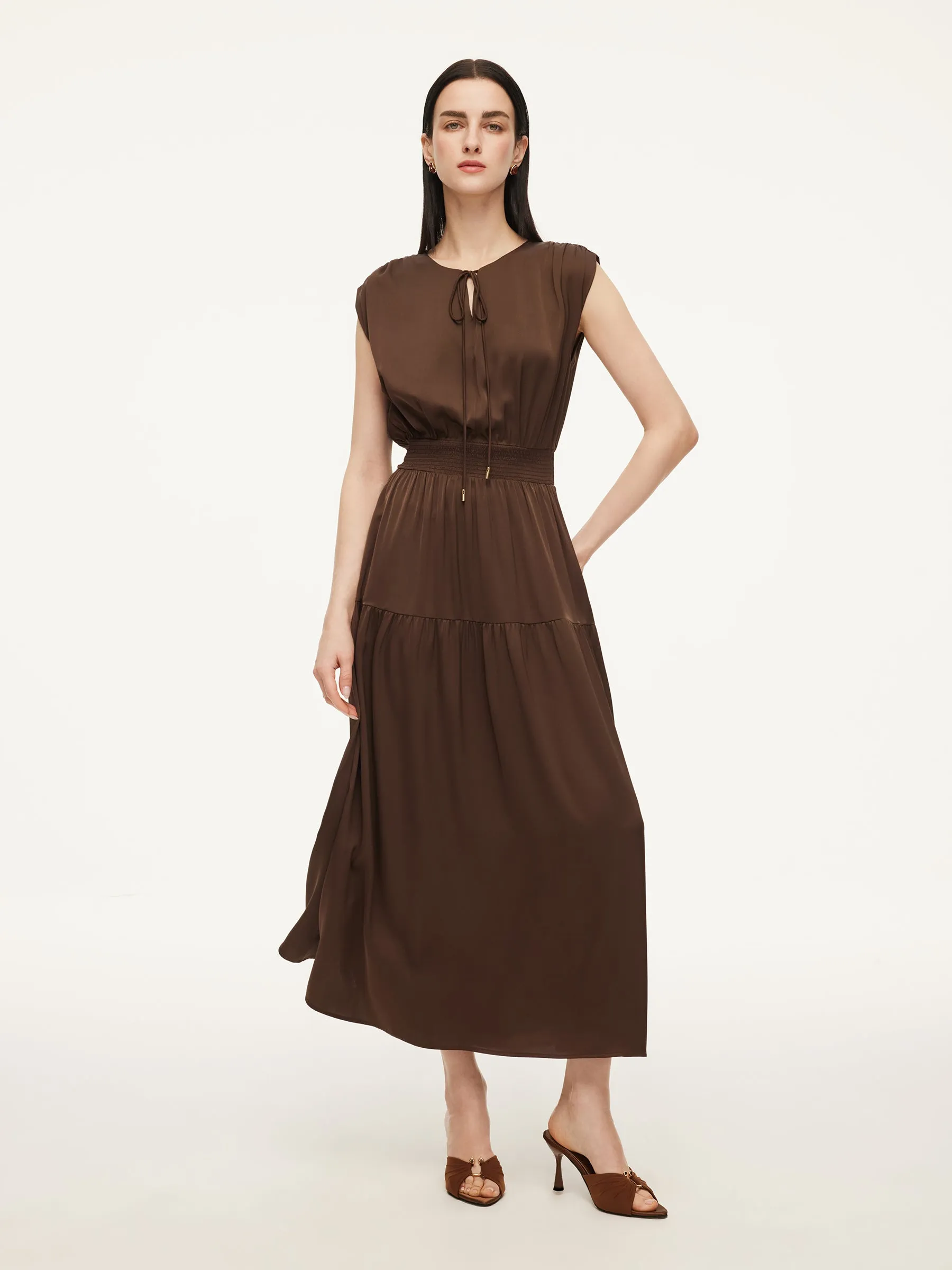 22MM Mulberry Silk Smocked Waist Women Maxi Dress sold by Goelia